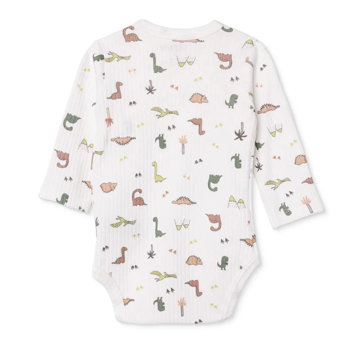 Tiffany Boys Bodysuit Dinosaur with Poppers V-Neck Long Sleeve - Ecru - Image 2