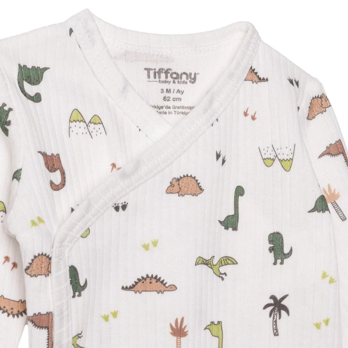 Tiffany Boys Bodysuit Dinosaur with Poppers V-Neck Long Sleeve - Ecru - Image 3