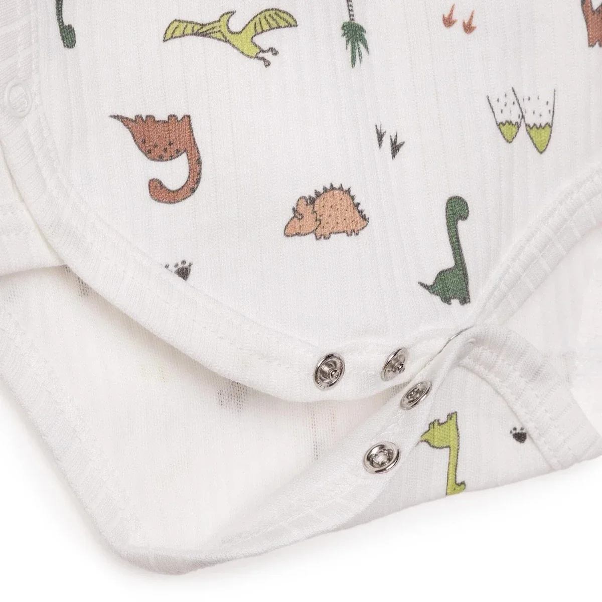 Tiffany Boys Bodysuit Dinosaur with Poppers V-Neck Long Sleeve - Ecru - Image 6