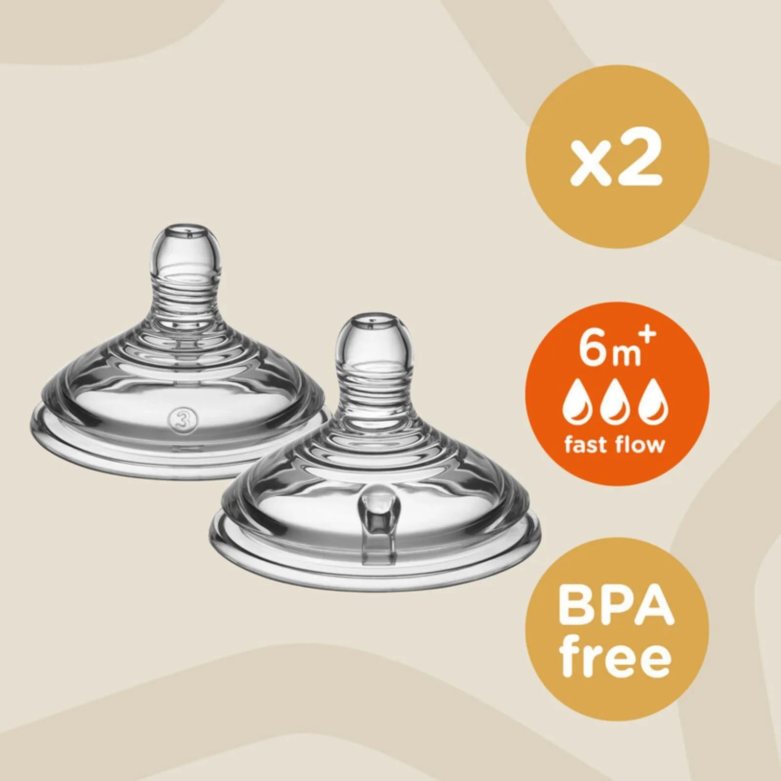 Tommee Tippee Closer to Nature Teat Fast Flow 6+ months Pack of 2 - Image 3