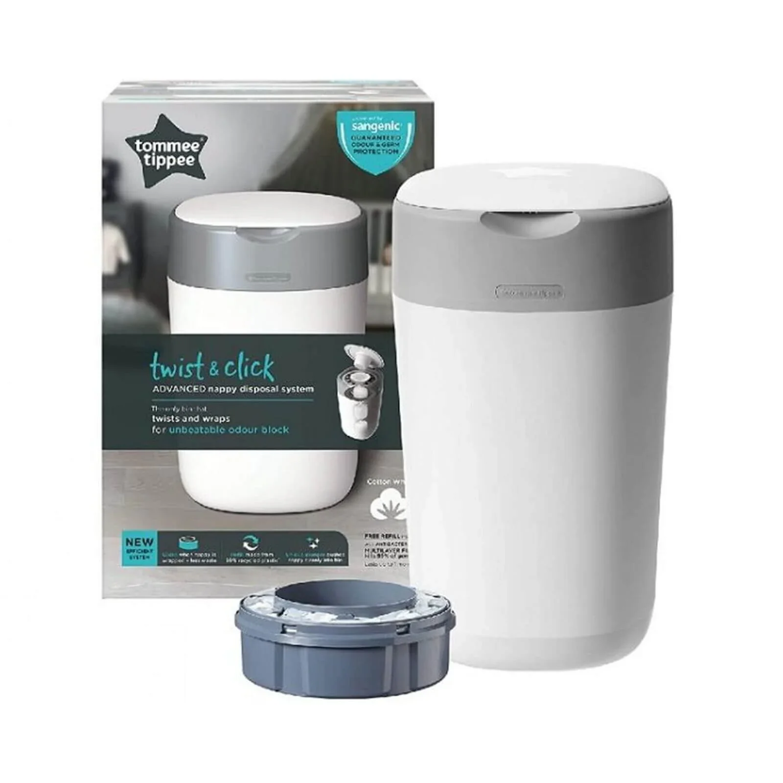 Tommee Tippee Twist & Click Nappy Disposal Tub - White - Image 2