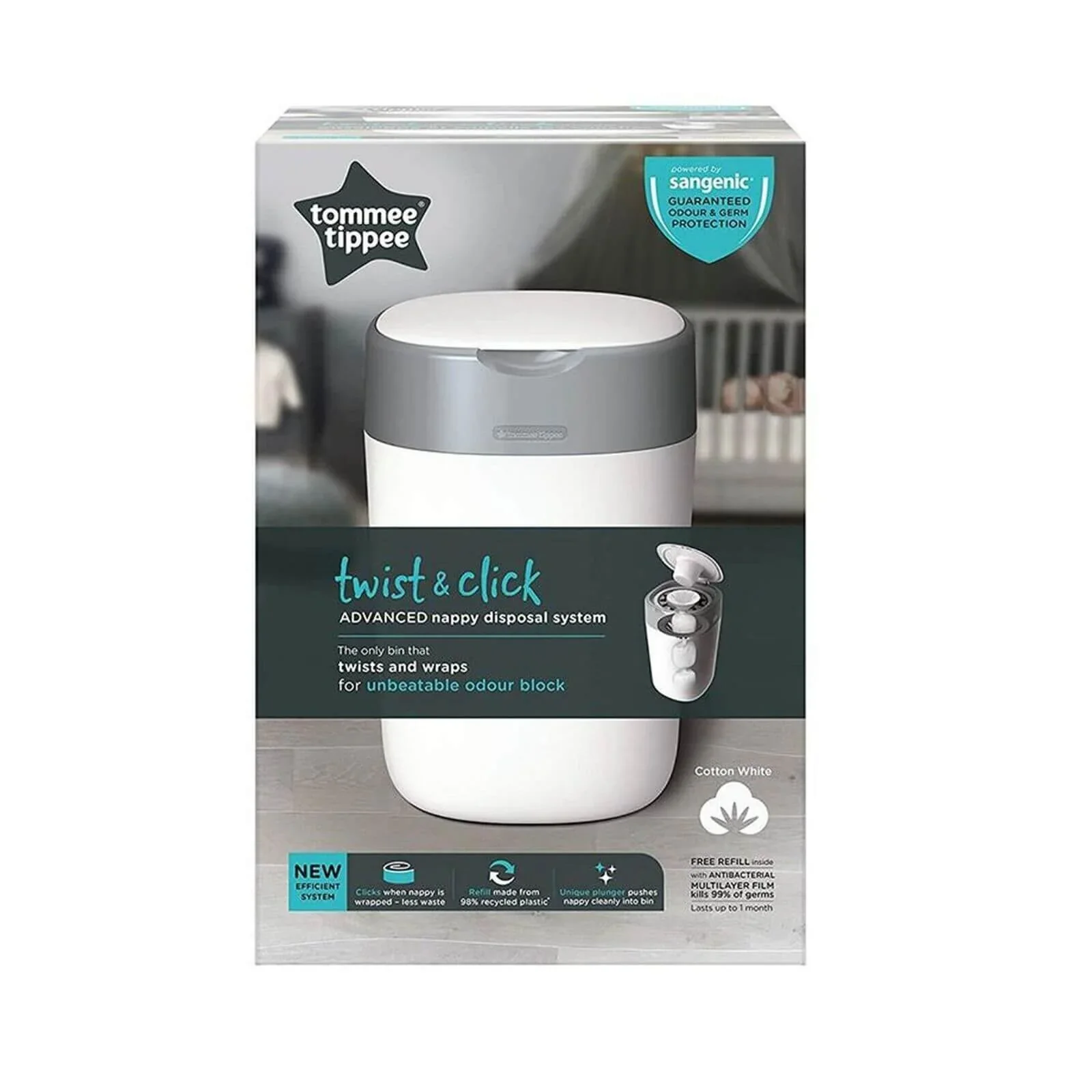 Tommee Tippee Twist & Click Nappy Disposal Tub - White - Image 8