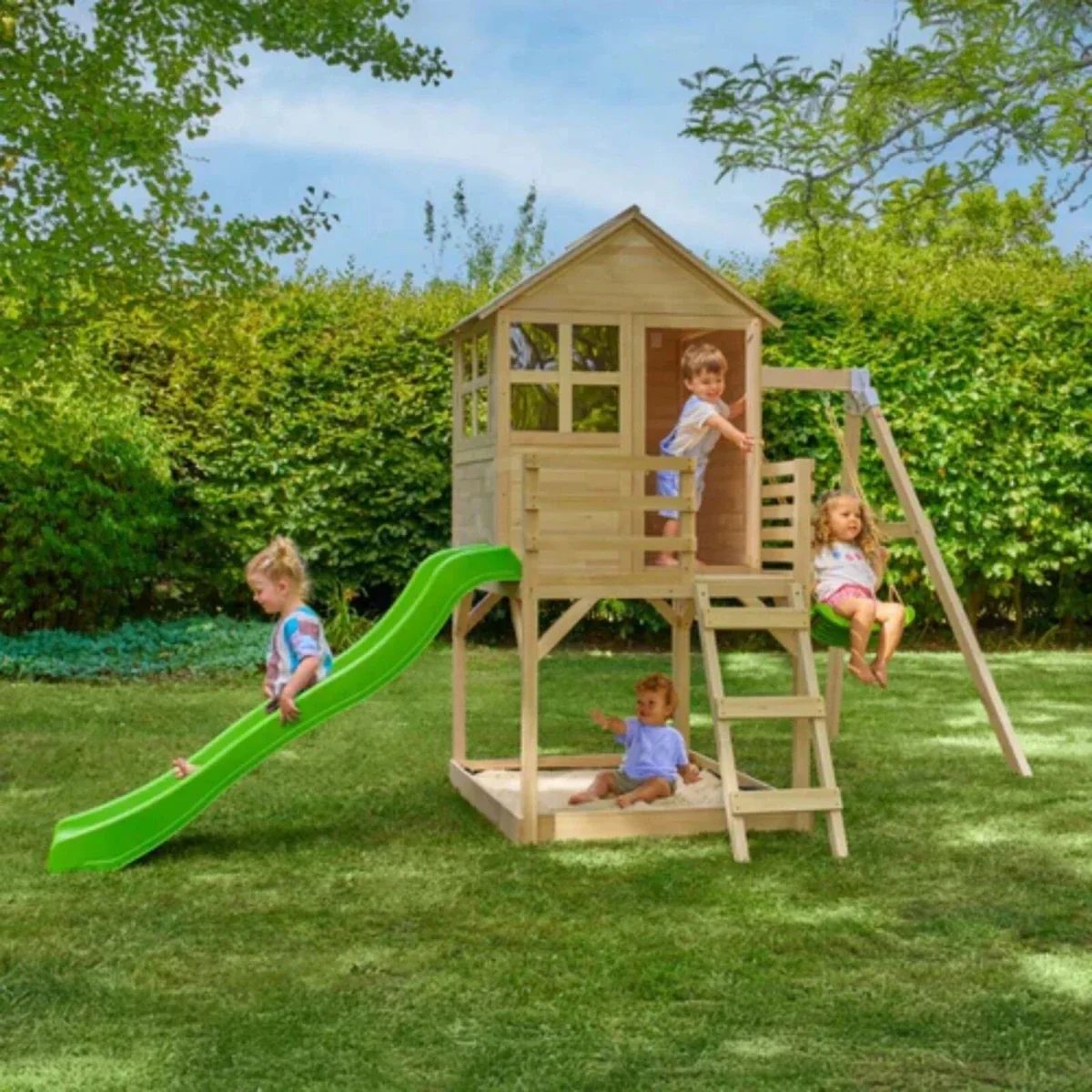 TP Buttercup Wooden Playhouse with Deck Slide & Swing Arm - Image 2