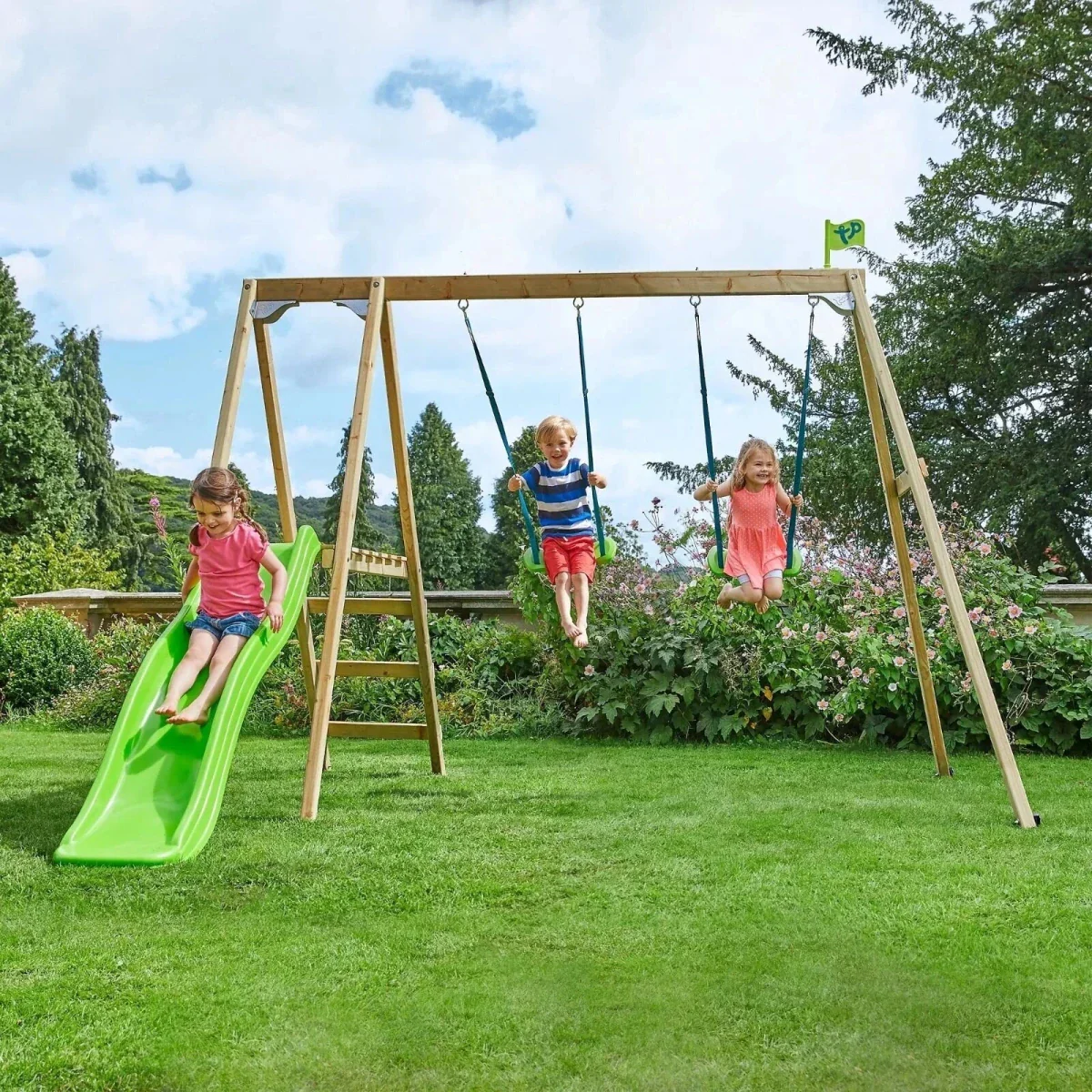 TP Forest Multiplay Wooden Double Swing Set & Slide - Image 7