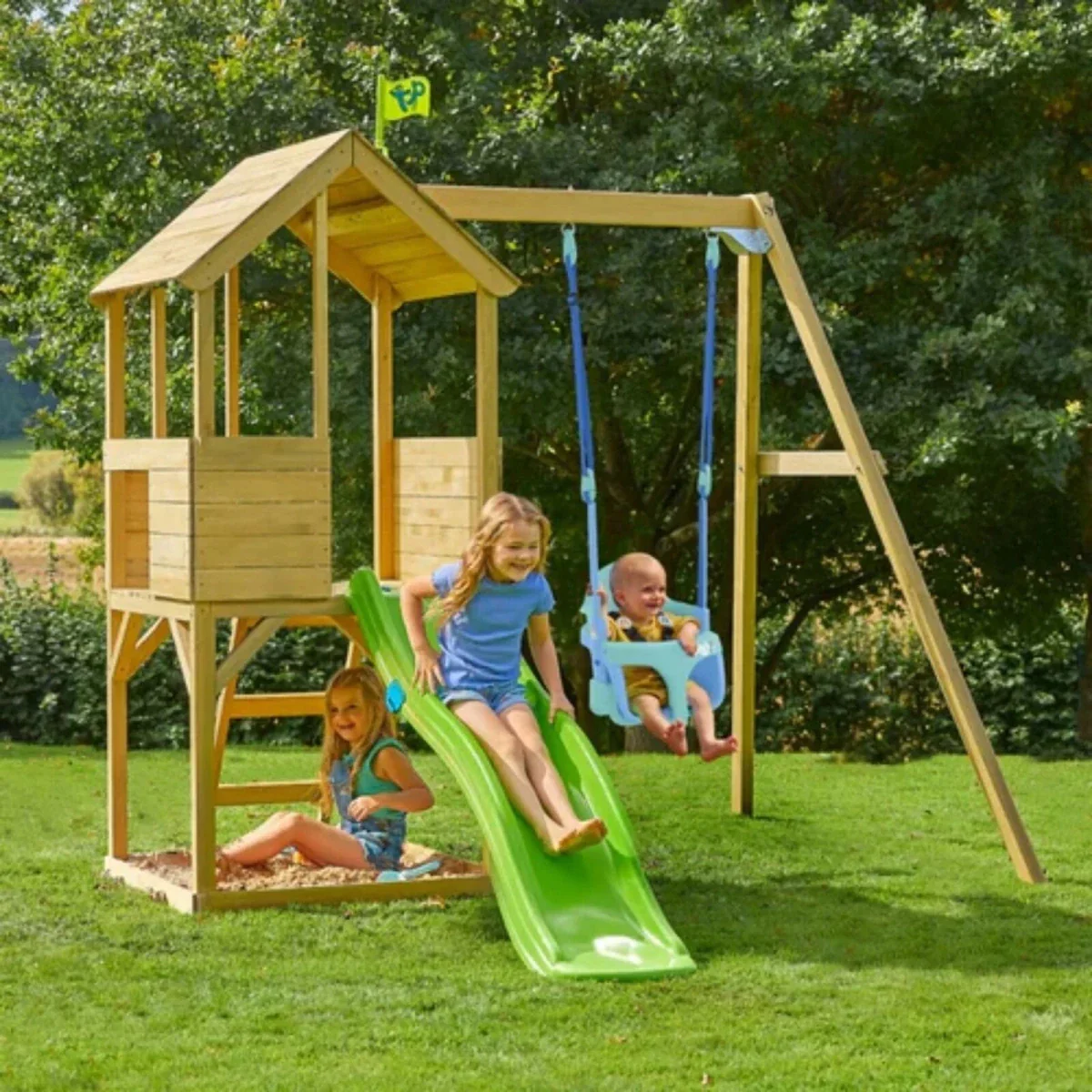 TP Treehouse Set with Slide & Bluey Quadpod Single Swing - Image 2