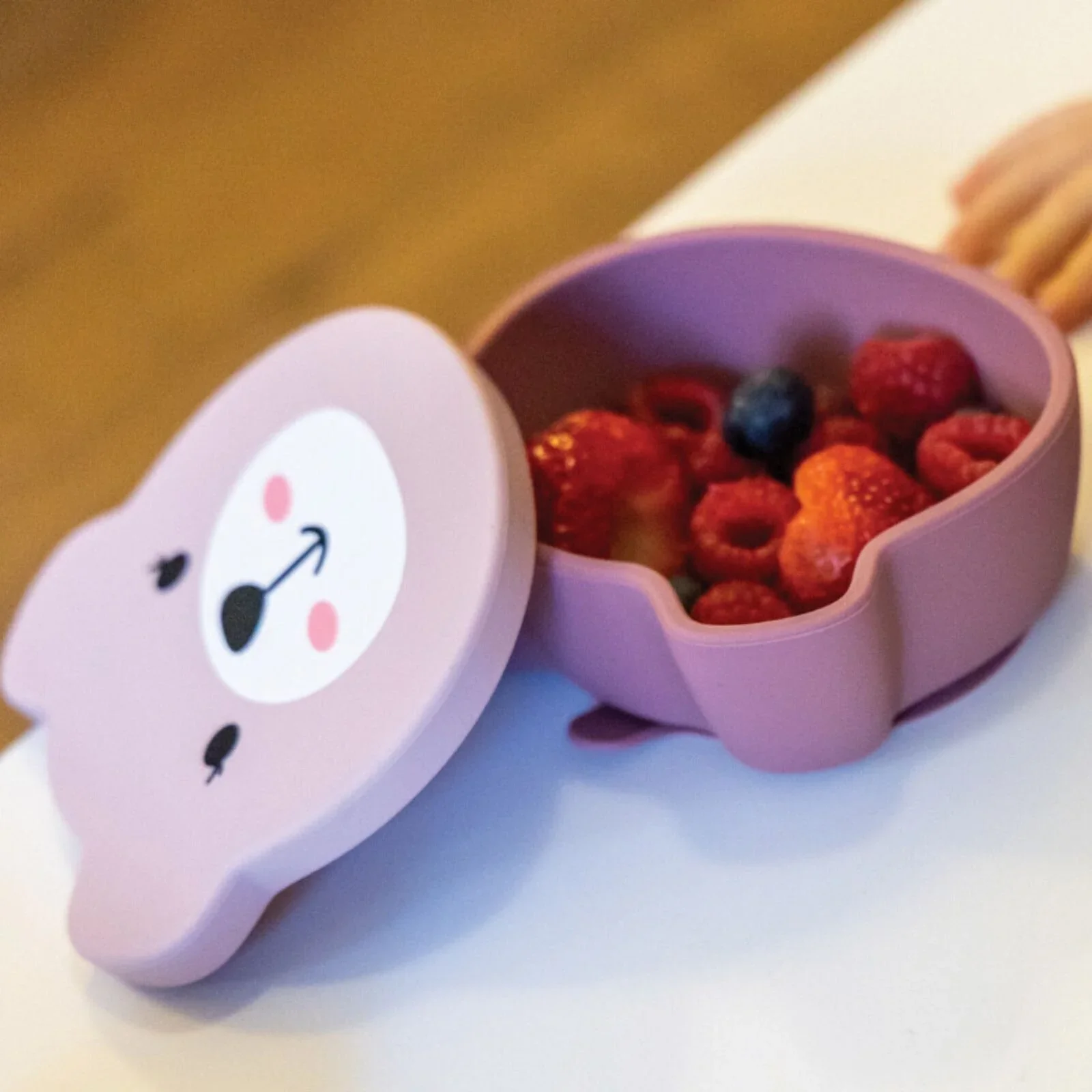 TUM TUM Silicone Weaning Bowl & Spoon Set Betsy Bear - Pink - Image 6