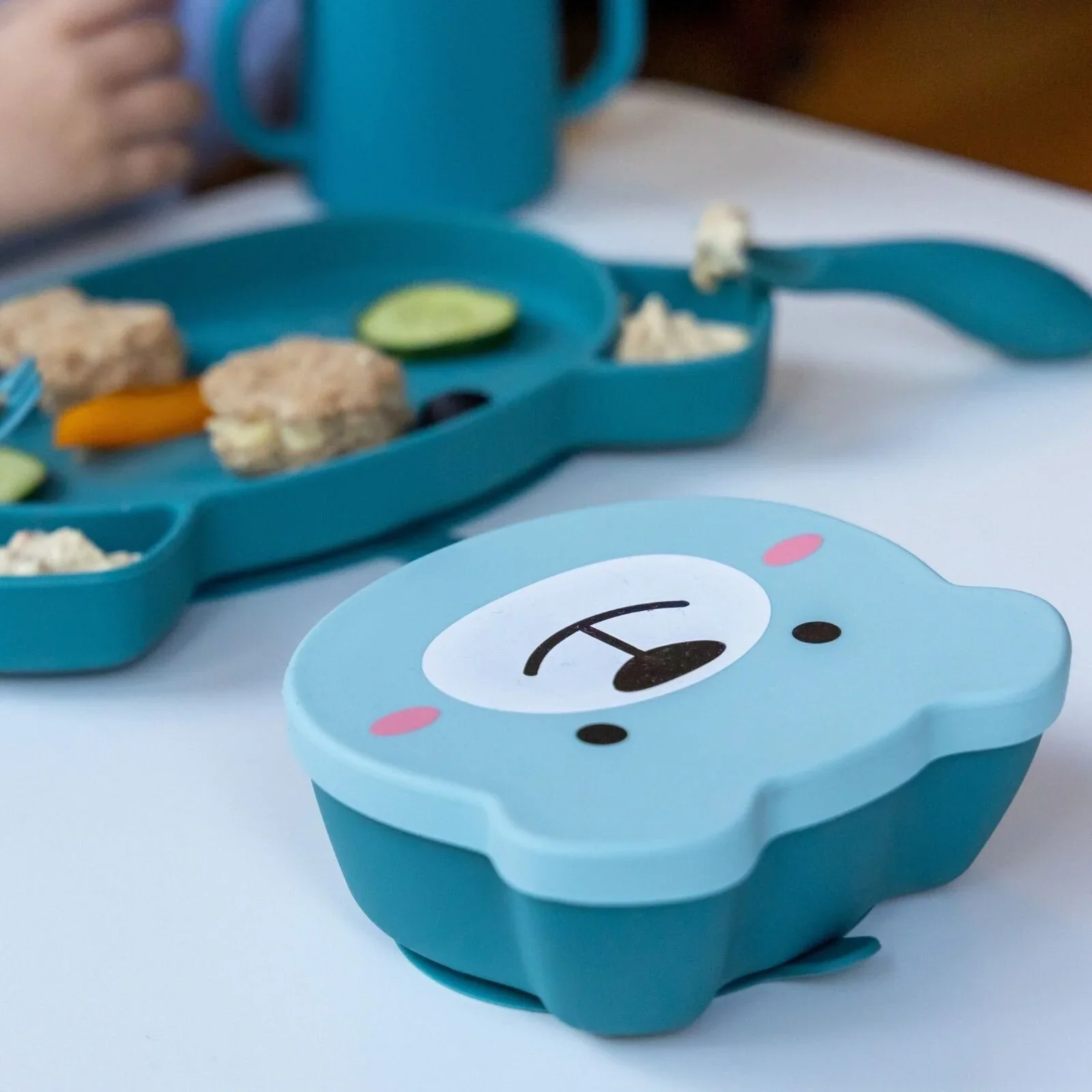 TUM TUM Silicone Weaning Bowl & Spoon Set Boris Bear - Blue - Image 5