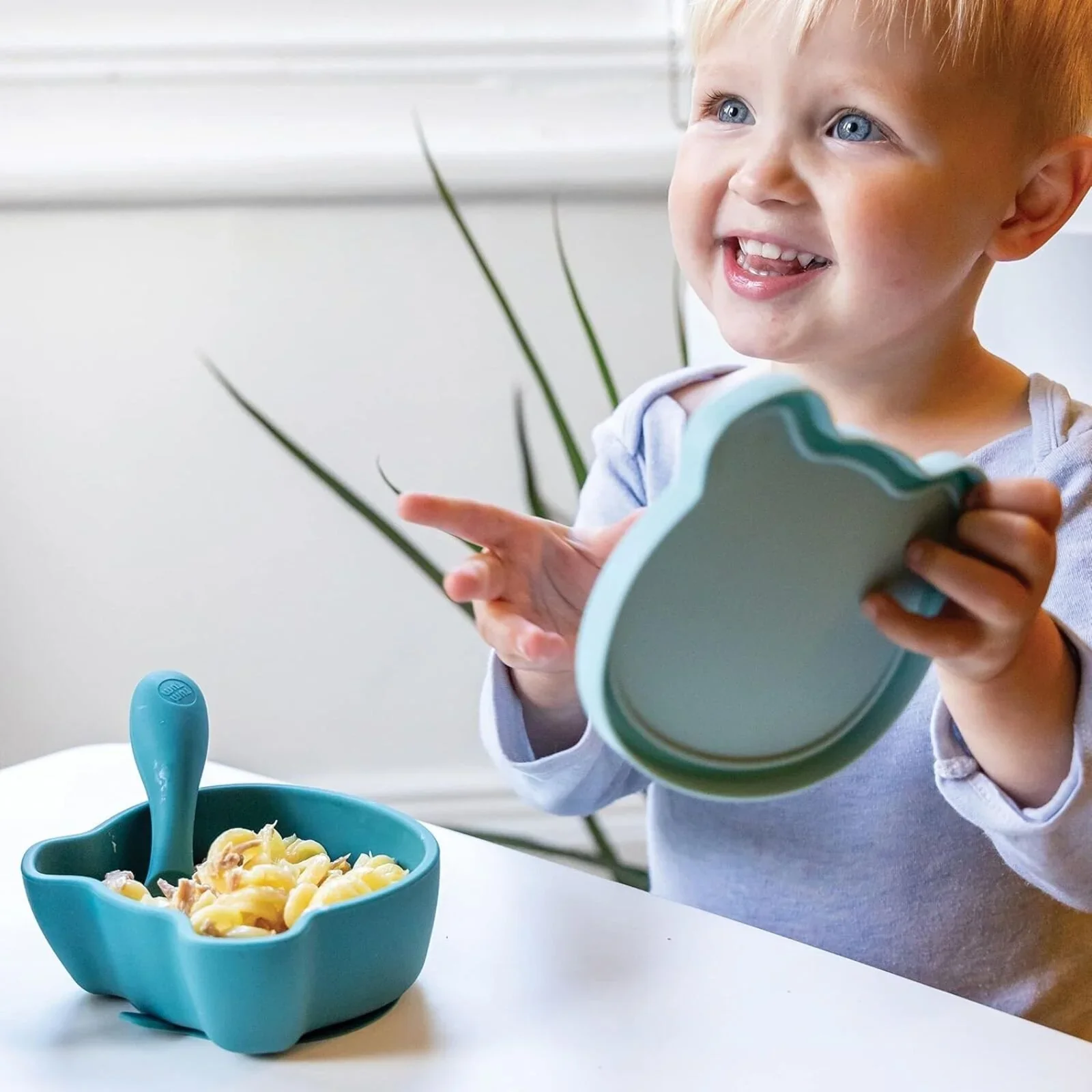 TUM TUM Silicone Weaning Bowl & Spoon Set Boris Bear - Blue - Image 6