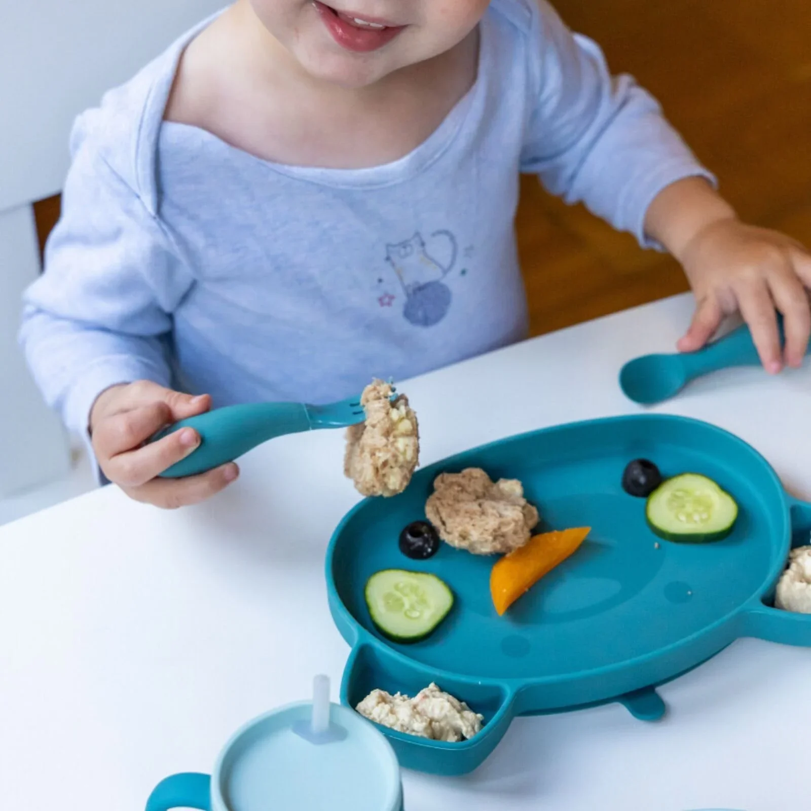TUM TUM Silicone Weaning Bowl & Spoon Set Boris Bear - Blue - Image 8