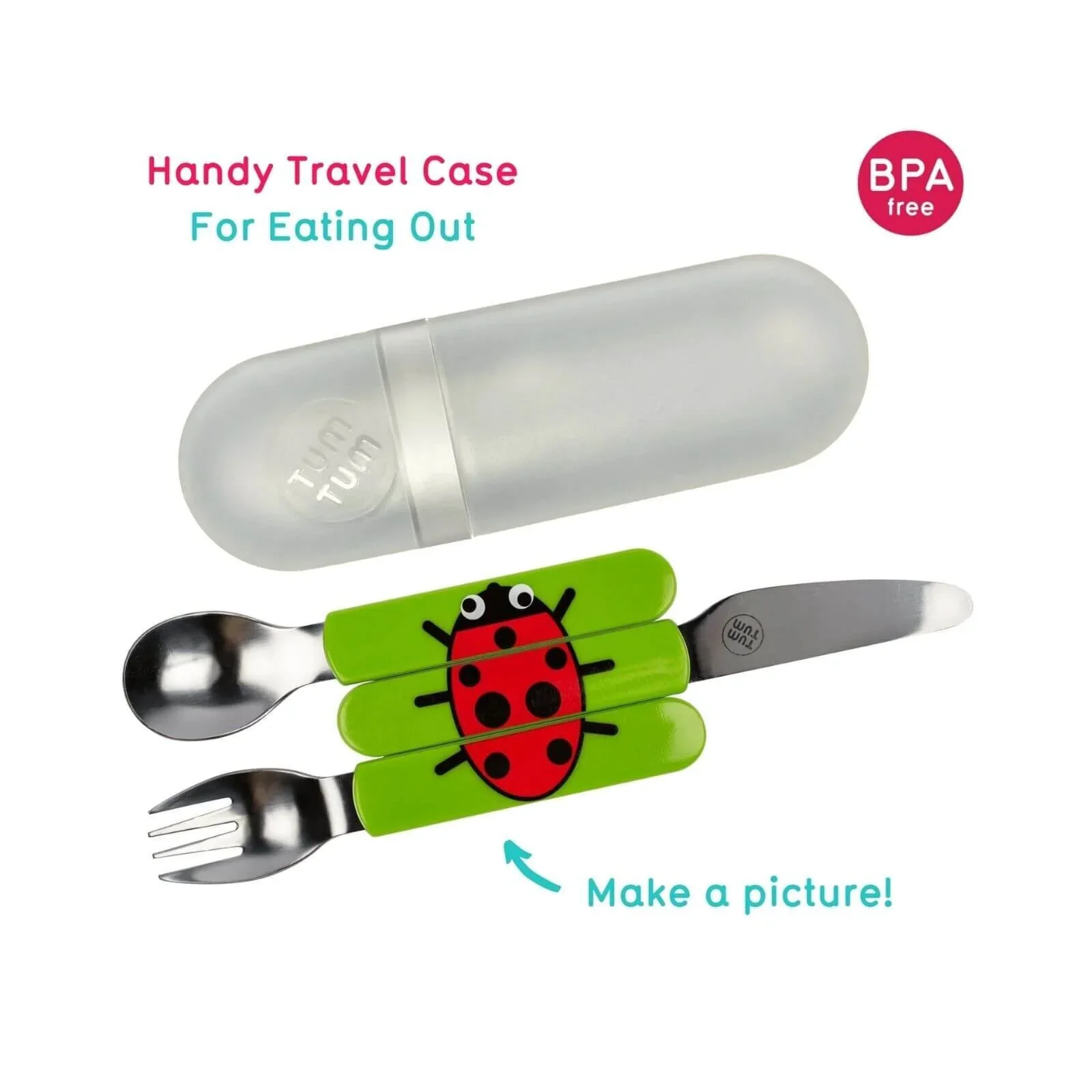 TUM TUM Travel Cutlery Set with Case - Ladybird - Image 3
