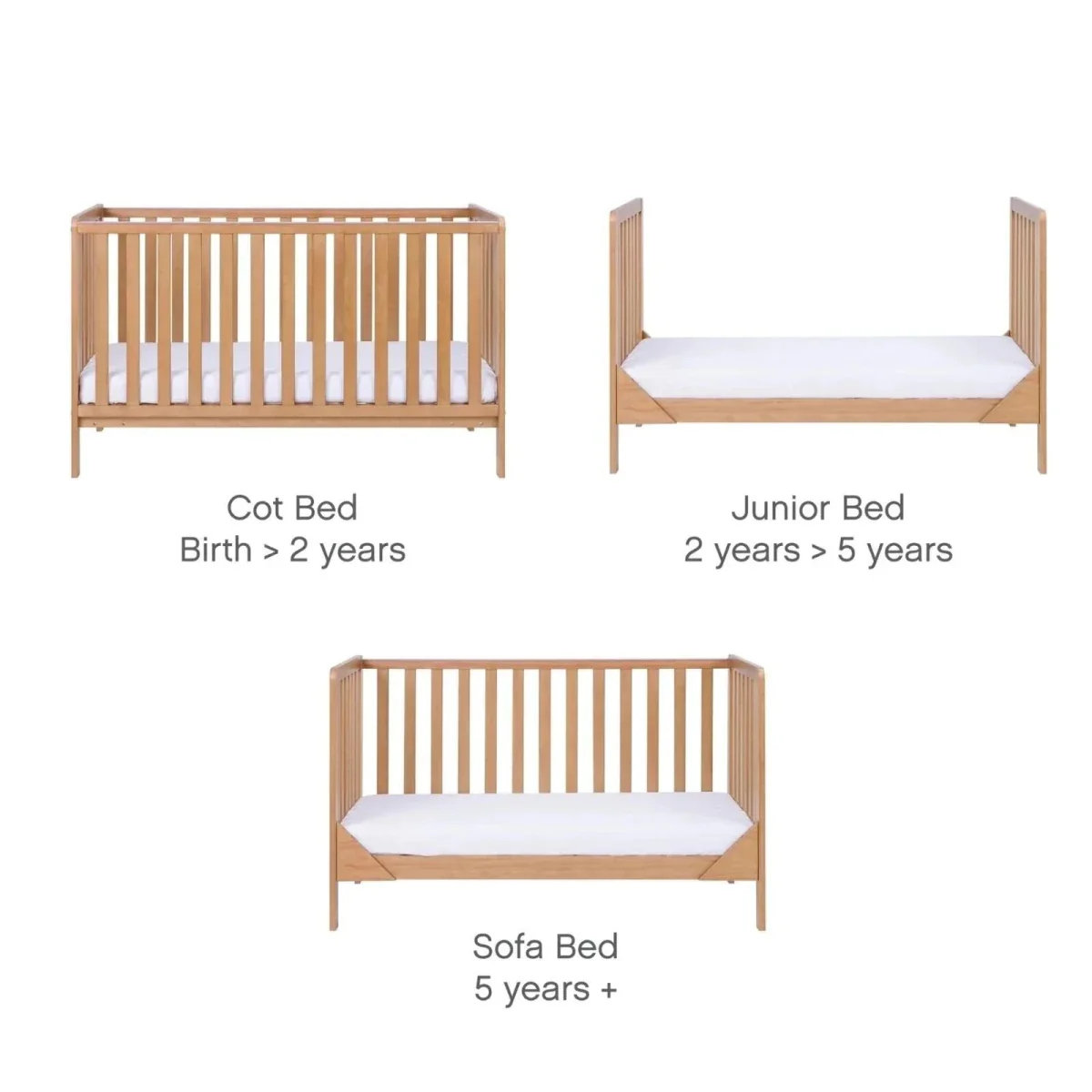 Tutti Bambini Malmo Cot Bed with Rio 2 pcs Furniture Set - Dove Grey/Honey Oak - Image 8
