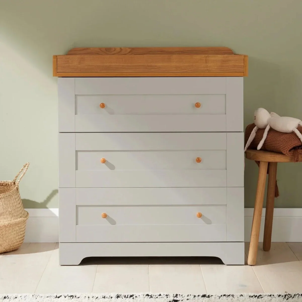 Tutti Bambini Malmo Cot Bed with Rio 3 pcs Furniture Set - Dove Grey/Honey Oak - Image 7
