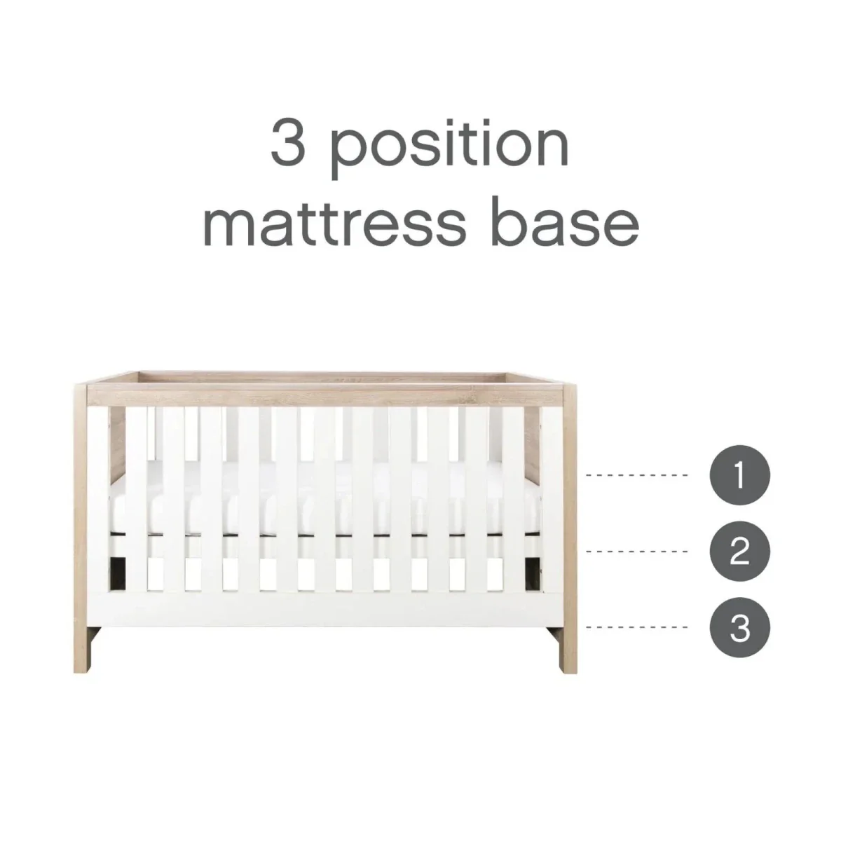 Tutti Bambini Modena 3-in-1 Cot Bed - White/Oak - Image 3