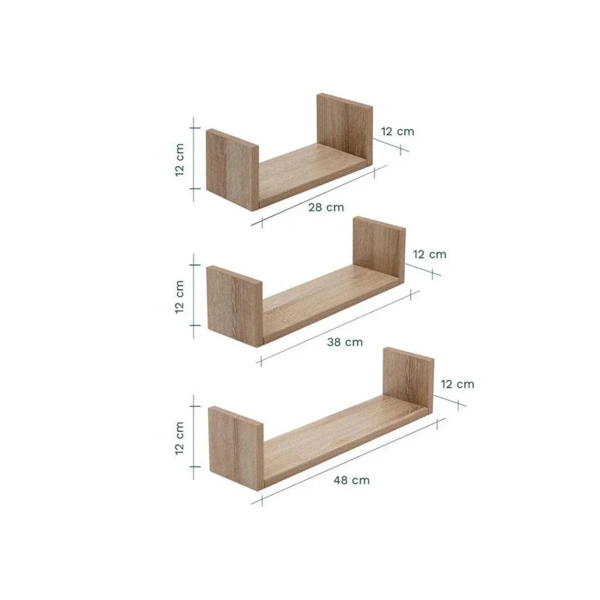 Tutti Bambini Modena Set of Three U-Shaped Wall Shelves  -  Oak - Image 3