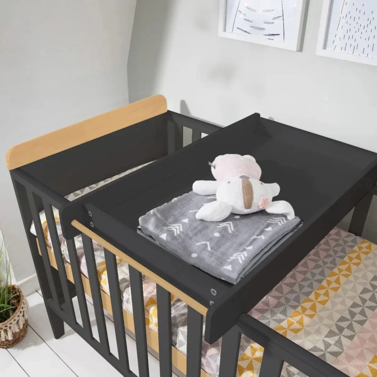 Tutti Bambini Rio Cot Bed with Cot Top Changer & Mattress - Slate/Honey Oak - Image 4