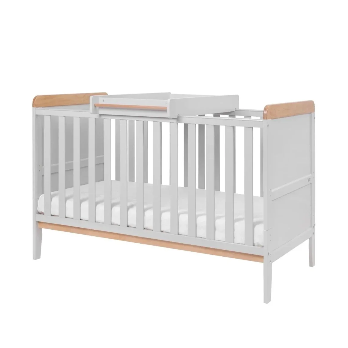 Tutti Bambini Rio Cot Bed with Cot Top Changer & Mattress - Dove Grey/Honey Oak - Image 2