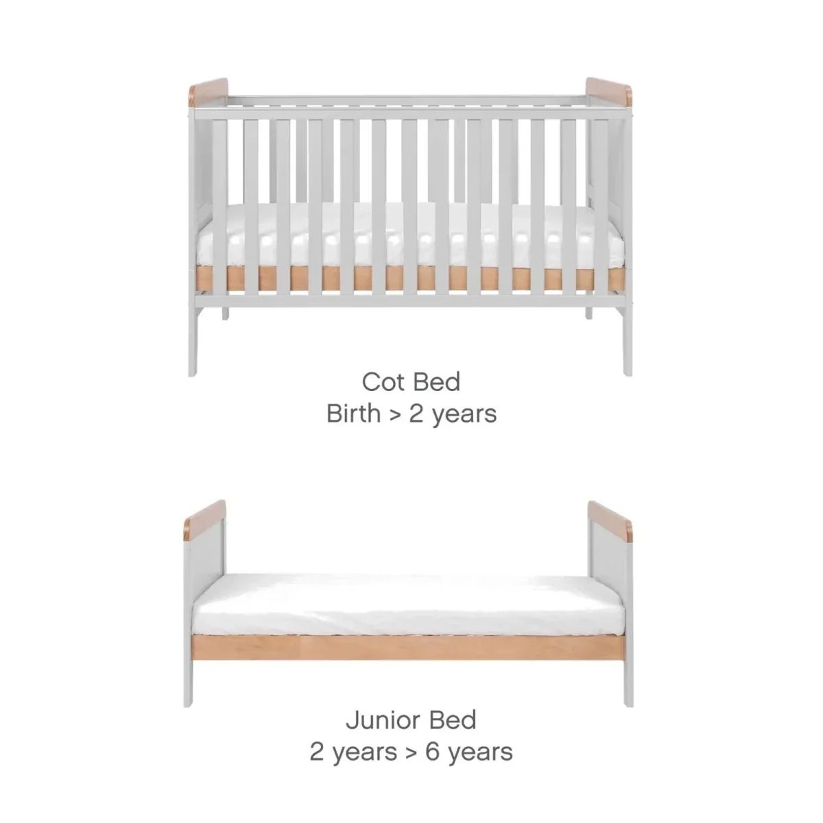 Tutti Bambini Rio Cot Bed with Cot Top Changer & Mattress - Dove Grey/Honey Oak - Image 5