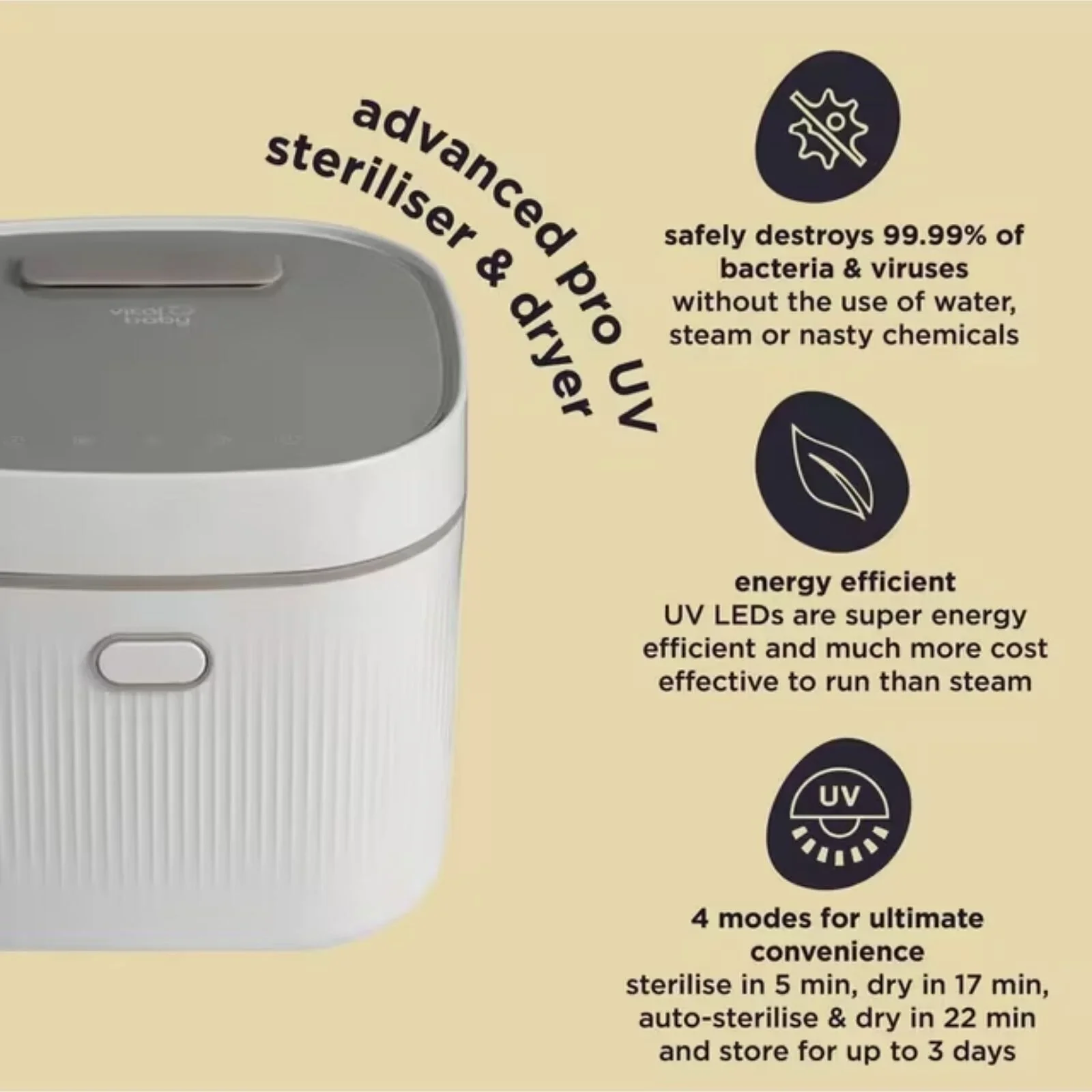 Vital Baby Advanced Pro UV Steriliser & Dryer (3rd Gen) - Arctic White - Image 3