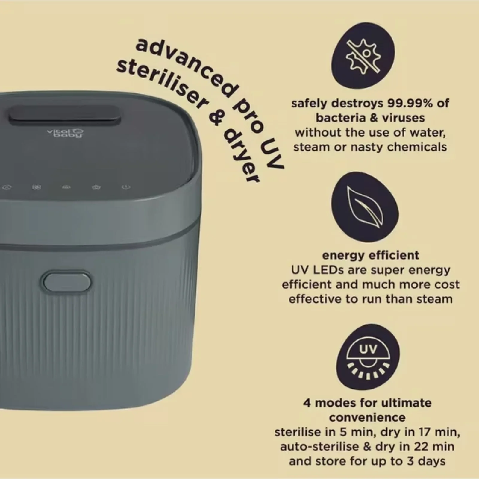 Vital Baby Advanced Pro UV Steriliser & Dryer (3rd Gen) - Olive Green - Image 6