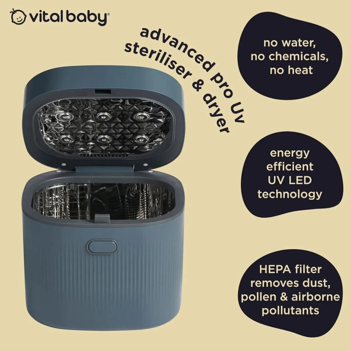 Vital Baby Advanced Pro UV Steriliser & Dryer (3rd Gen) - Smoky Blue - Image 5