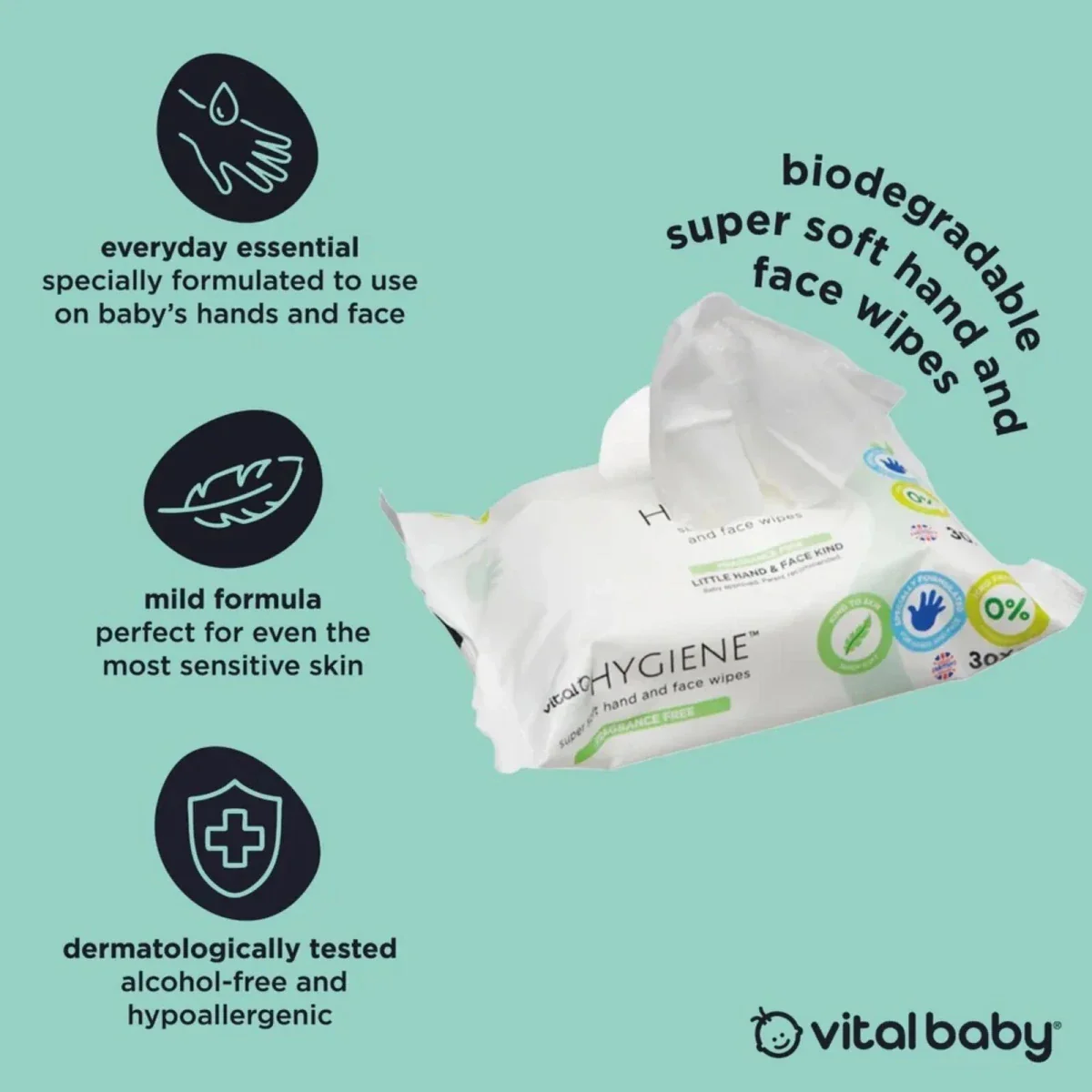 Vital Baby Hygiene Super Soft Fragrance Free Hand & Face Wipes 12x30 pcs - Image 3