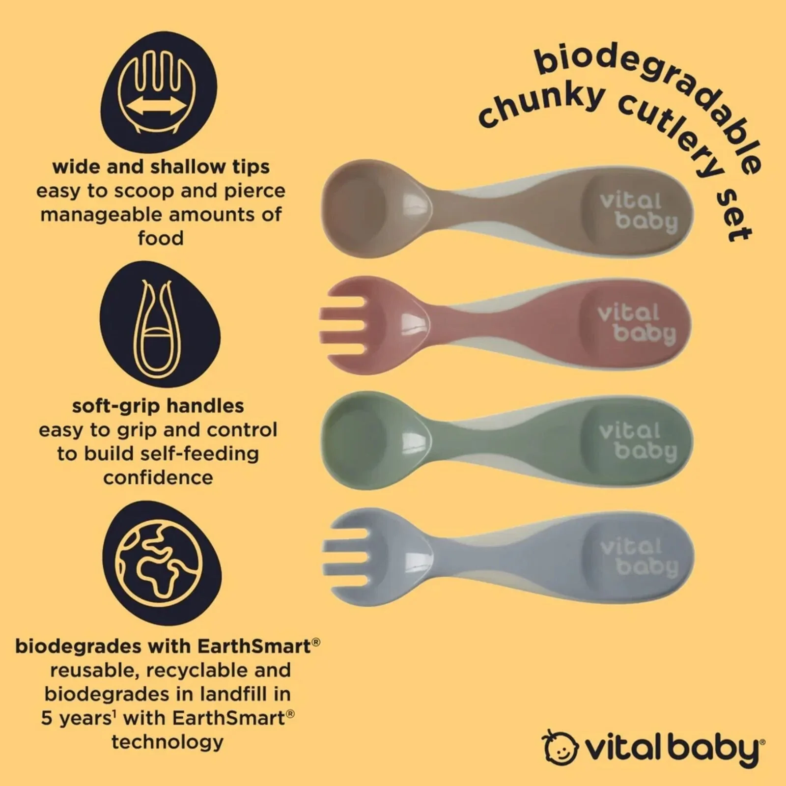 Vital Baby Nourish Chunky Cutlery Natural Pack of 4 - Image 3