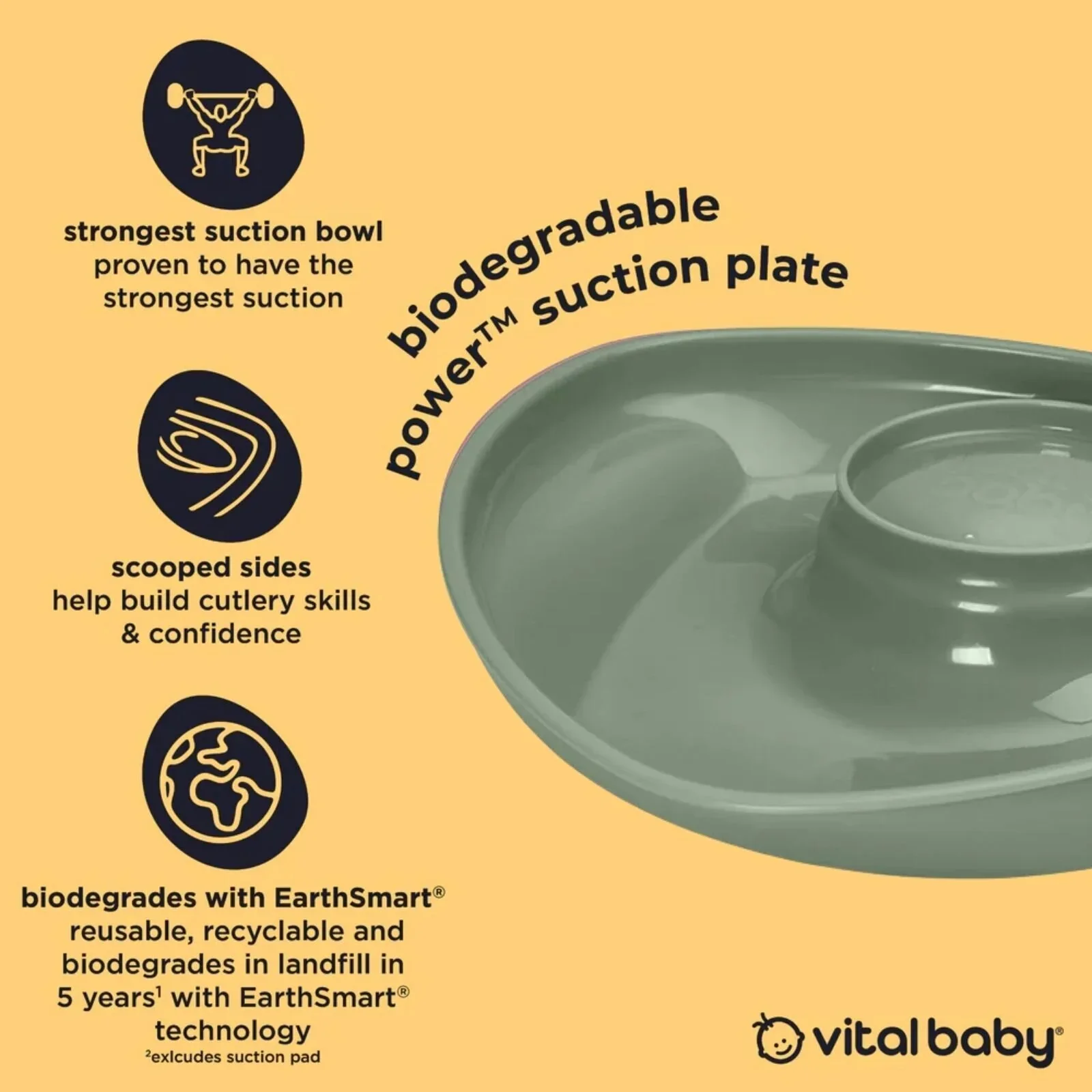 Vital Baby Nourish Power Suction Plate - Natural Moss - Image 3