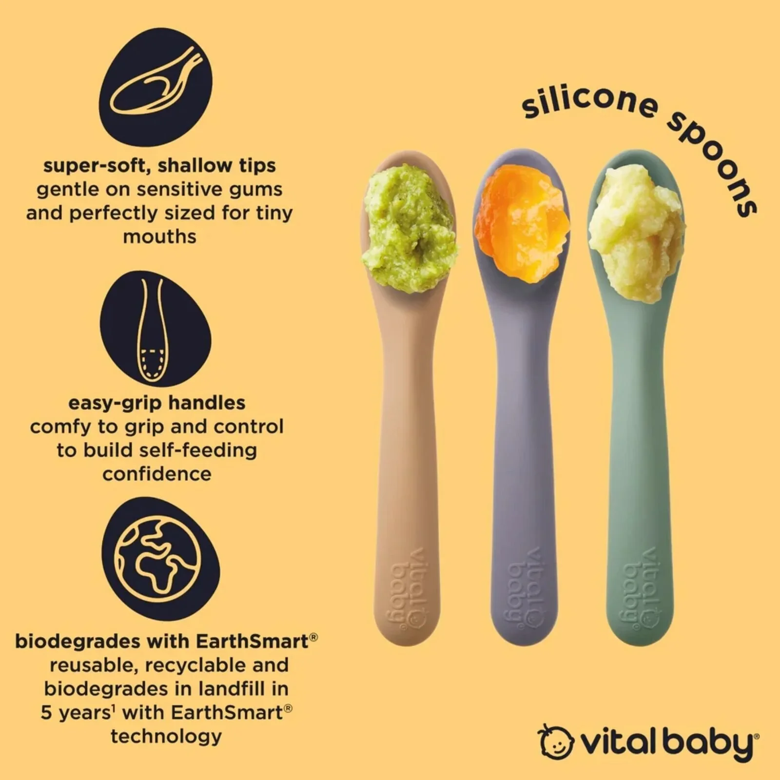 Vital Baby Nourish Silicone Spoons Pack of 3 - Pastel - Image 2