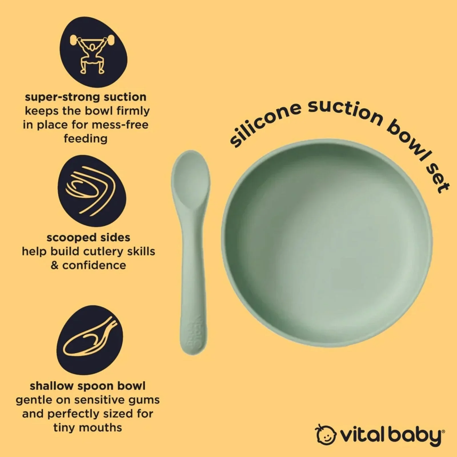 Vital Baby Nourish Silicone Suction Bowl Set - Crushed Mint - Image 3