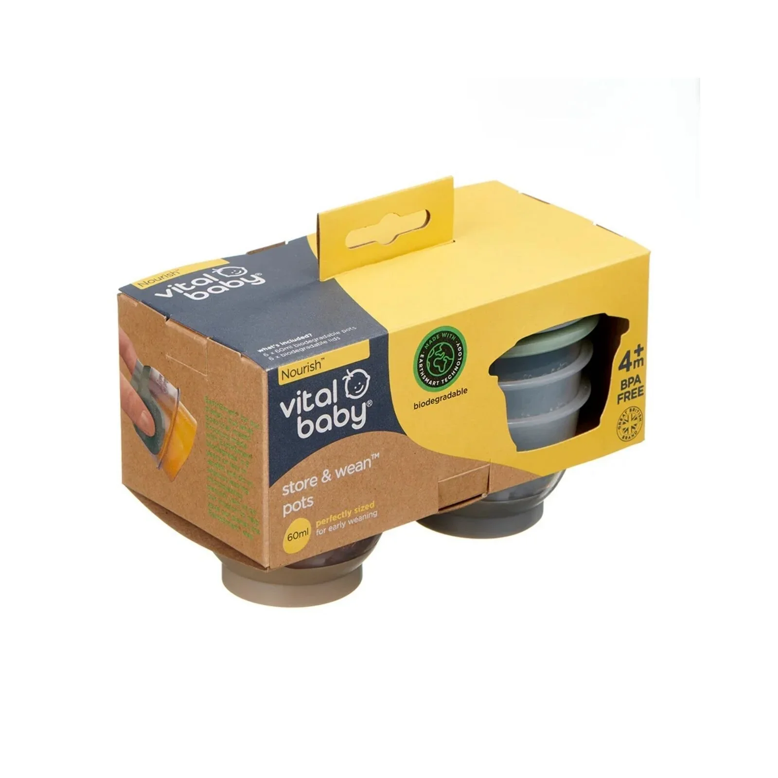 Vital Baby Nourish Store & Wean Pots 60ml Pack of 6 - Image 2