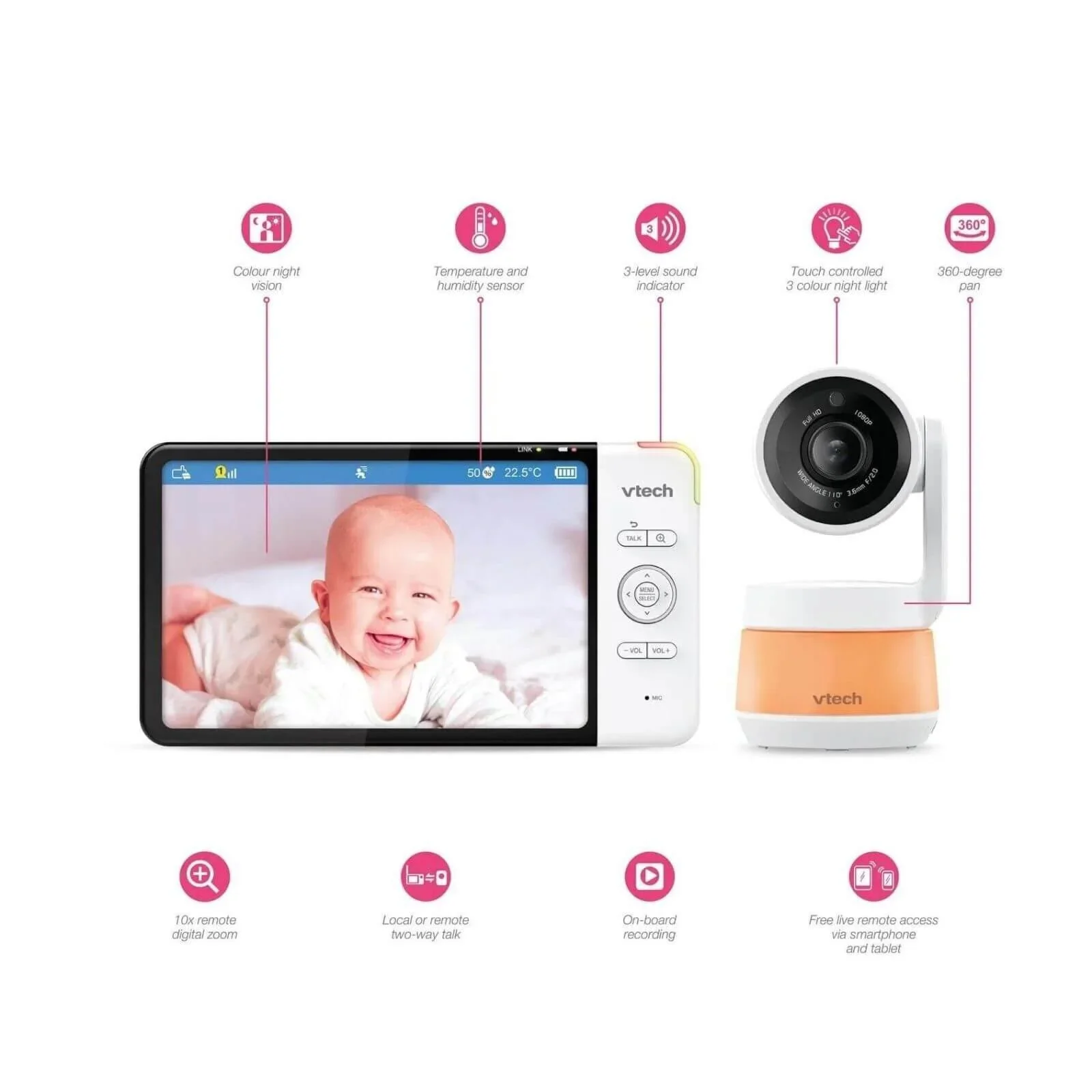 VTech RM7767HD 7inch Smart Wi-Fi Baby Monitor - Image 3