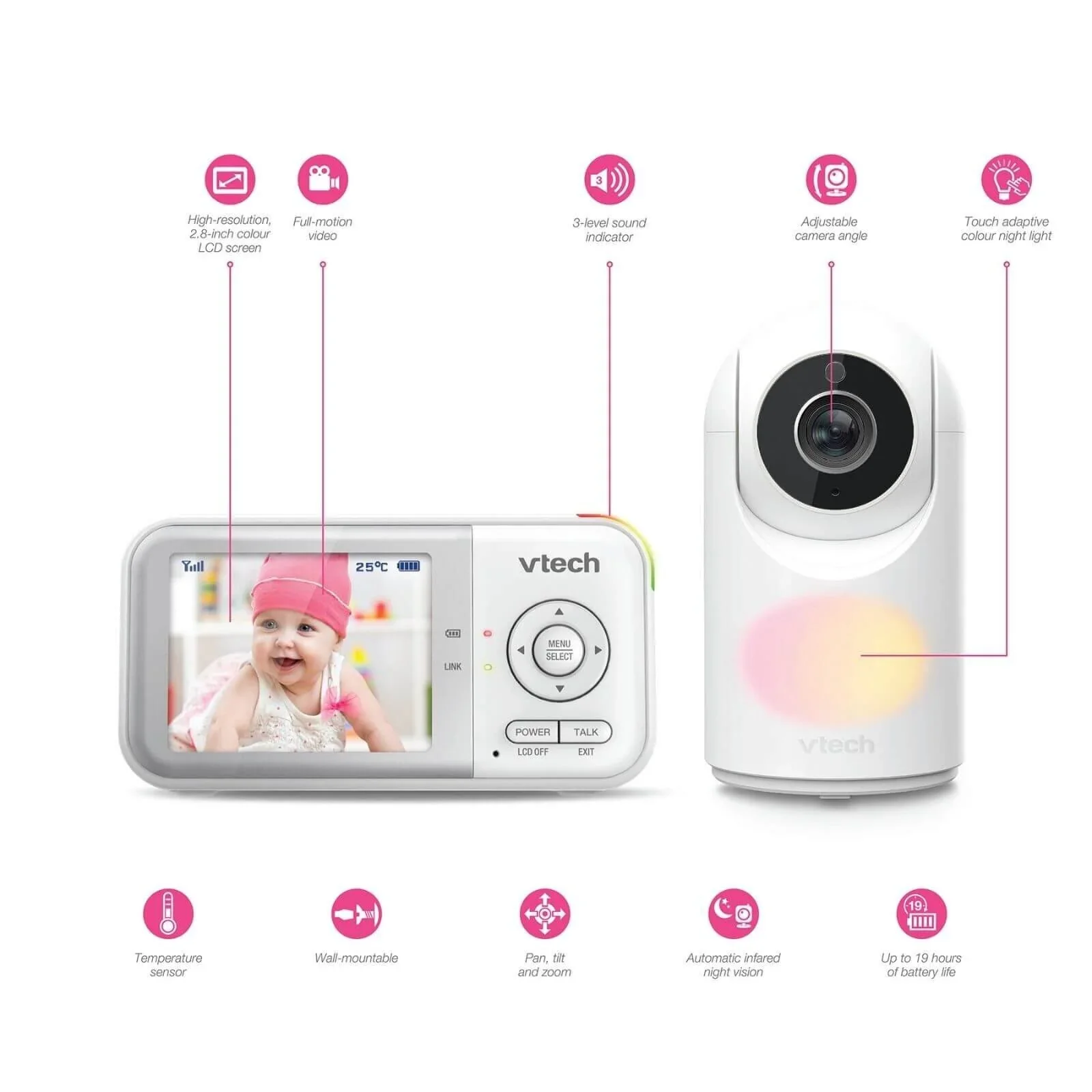 VTech - VM3263 2.8" Pan & Tilt Video Monitor with Night Light - Image 2
