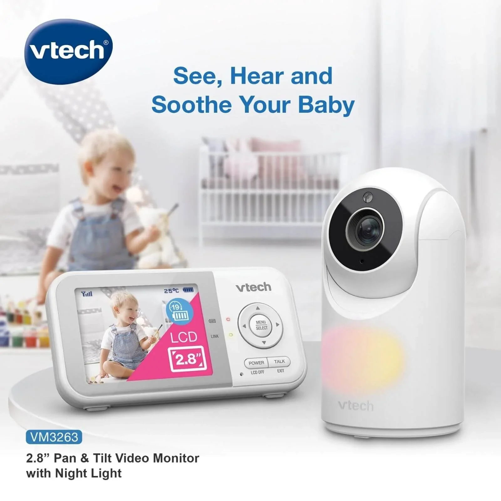 VTech - VM3263 2.8" Pan & Tilt Video Monitor with Night Light - Image 9