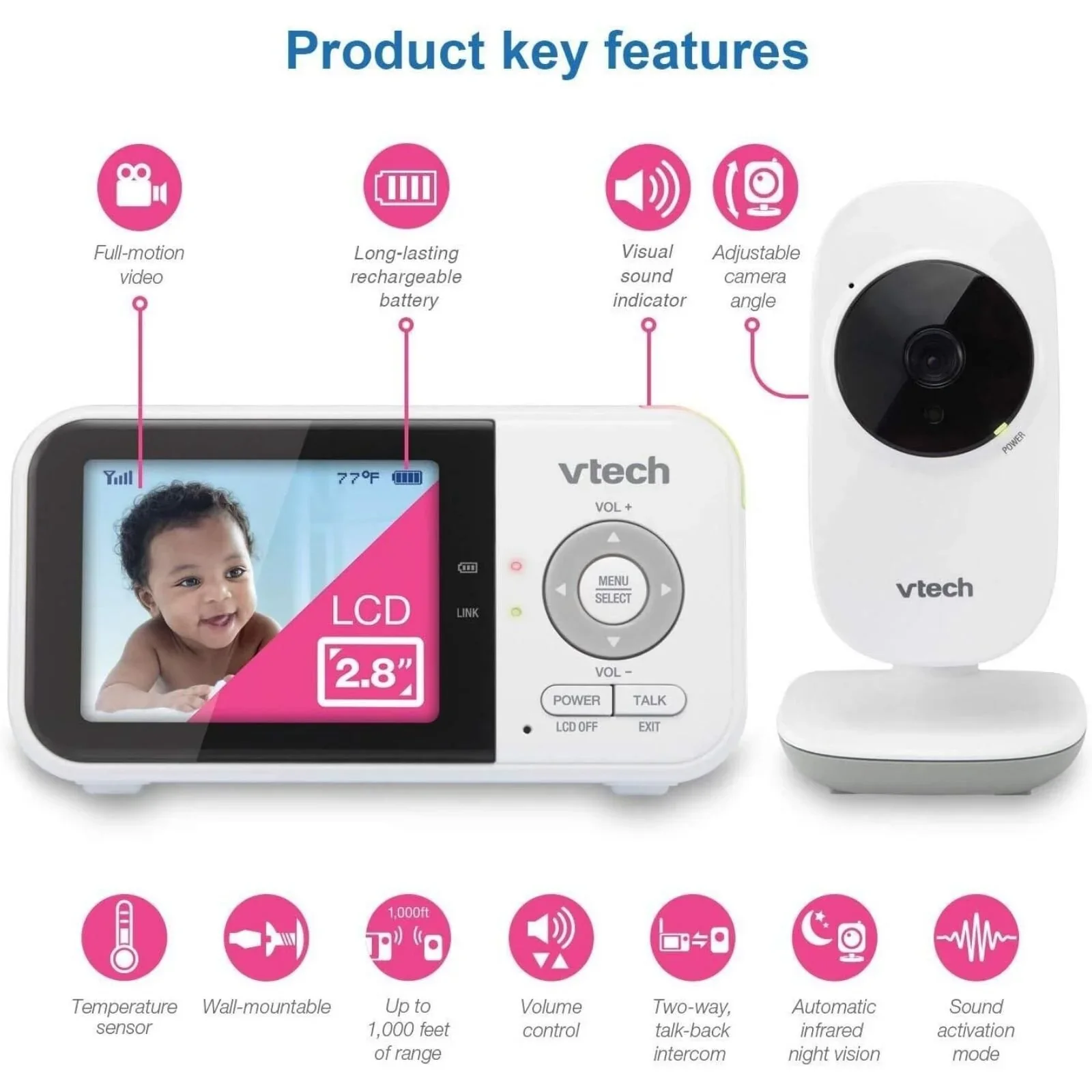 VTech VM819 2.8" Digital Video Baby Monitor with Adjustable Camera - Image 3
