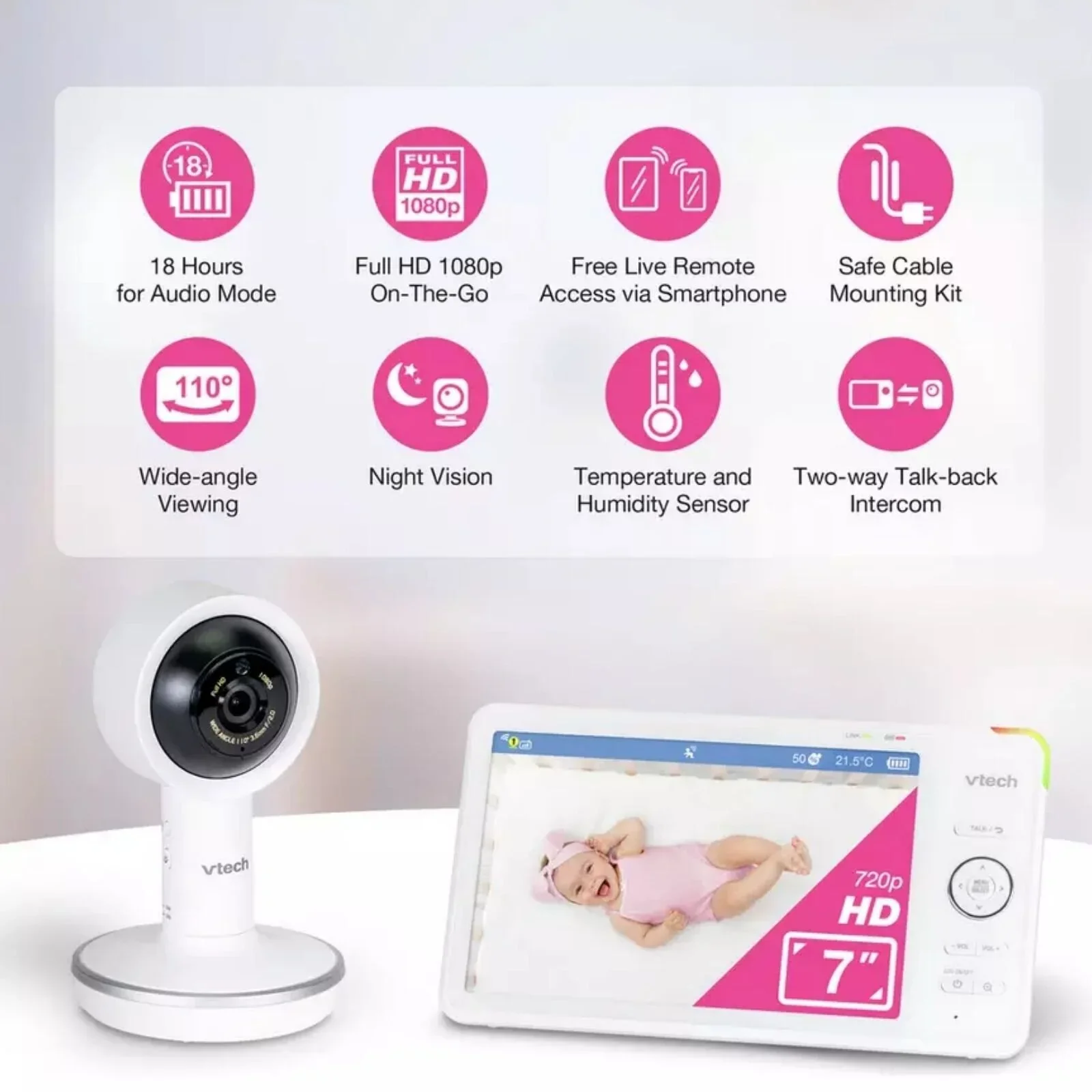 VTech RM7787 HD 7" Over-the-Cot Wi-Fi Baby Monitor - Image 2