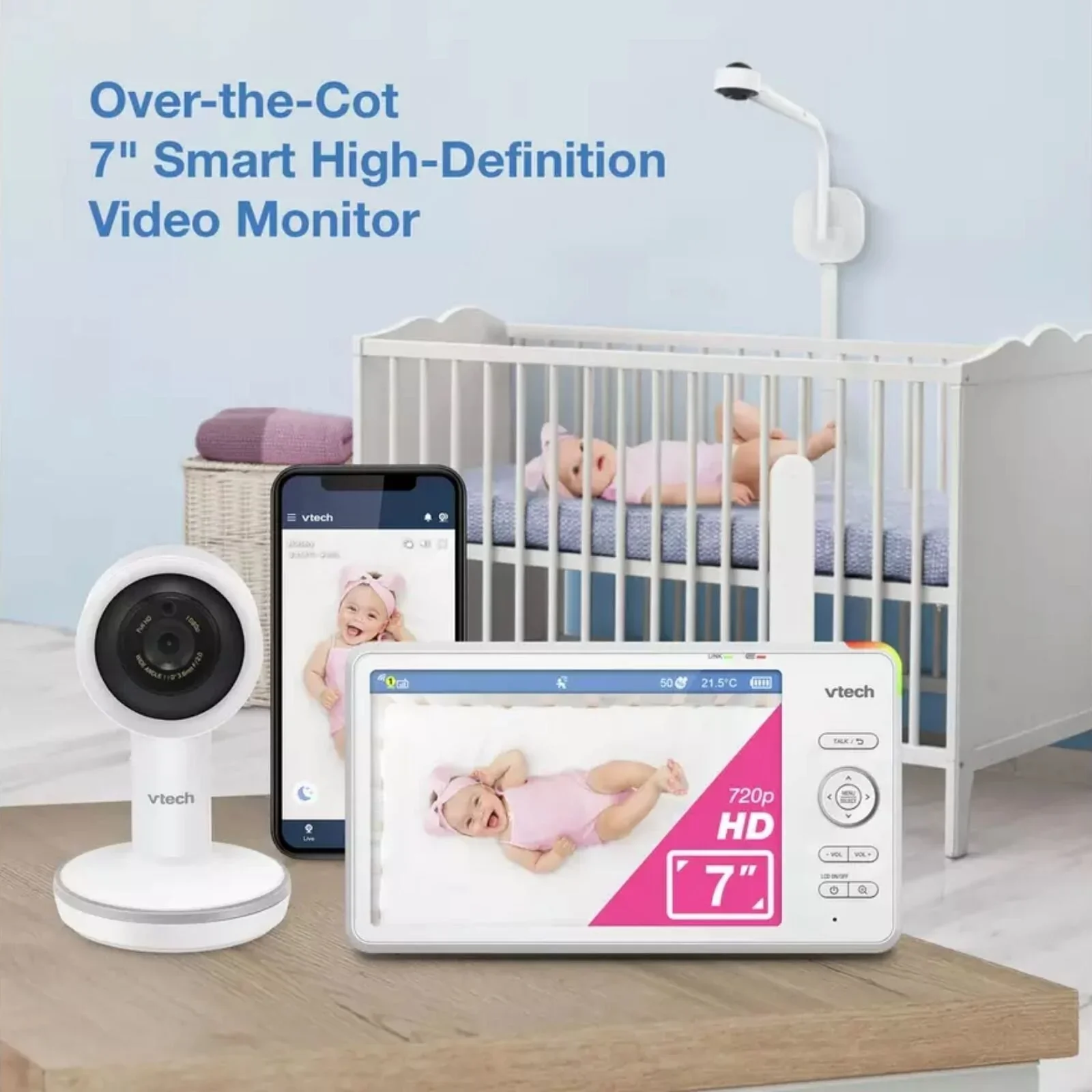 VTech RM7787 HD 7" Over-the-Cot Wi-Fi Baby Monitor - Image 4