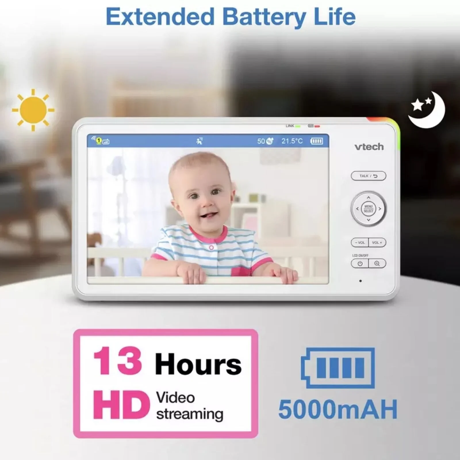 VTech RM7787 HD 7" Over-the-Cot Wi-Fi Baby Monitor - Image 8