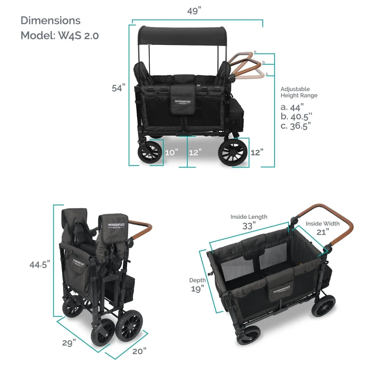 W4 Luxe Quad Stroller Wagon - Volcanic Black - Image 13