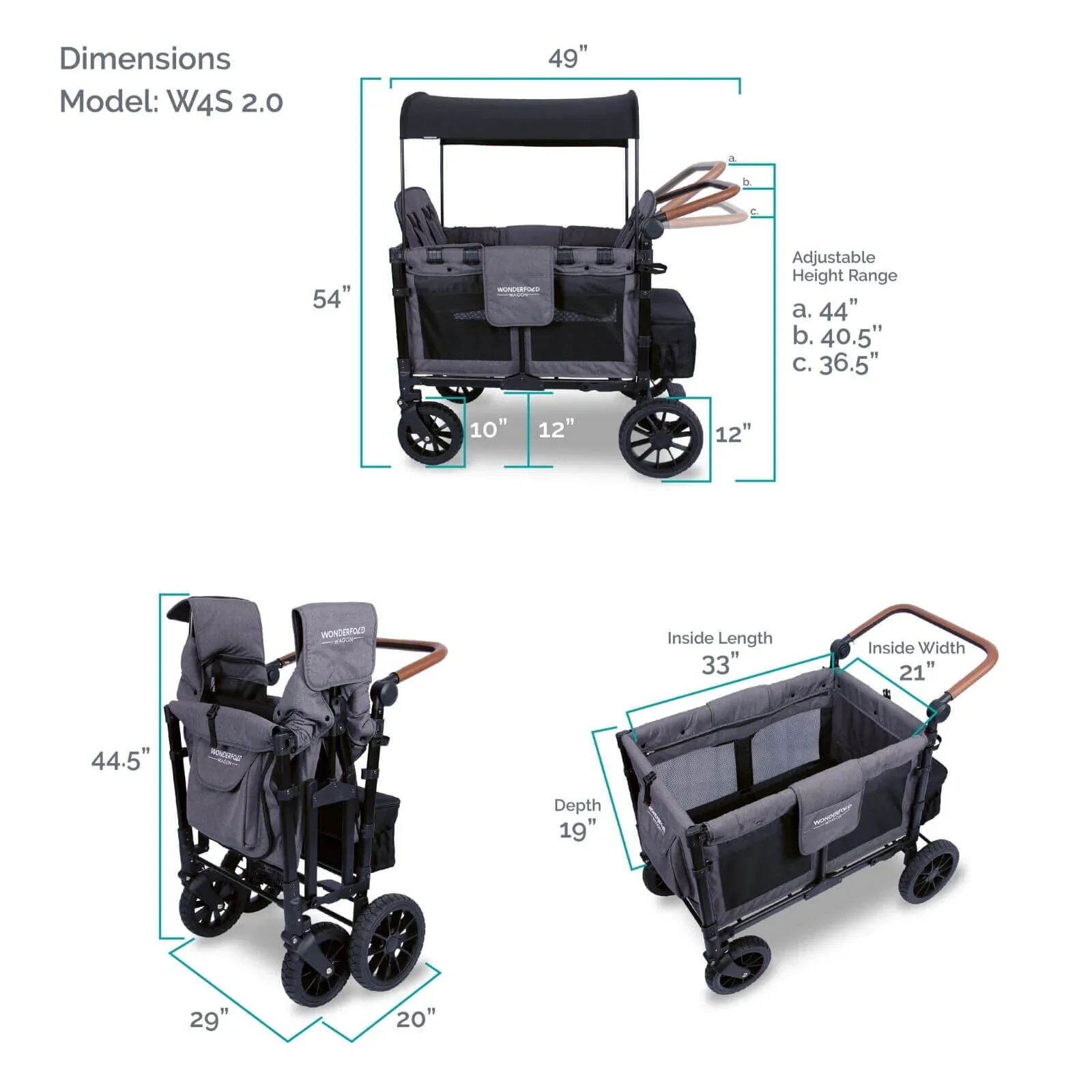W4 Luxe Quad Stroller Wagon - Charcoal Grey - Image 11