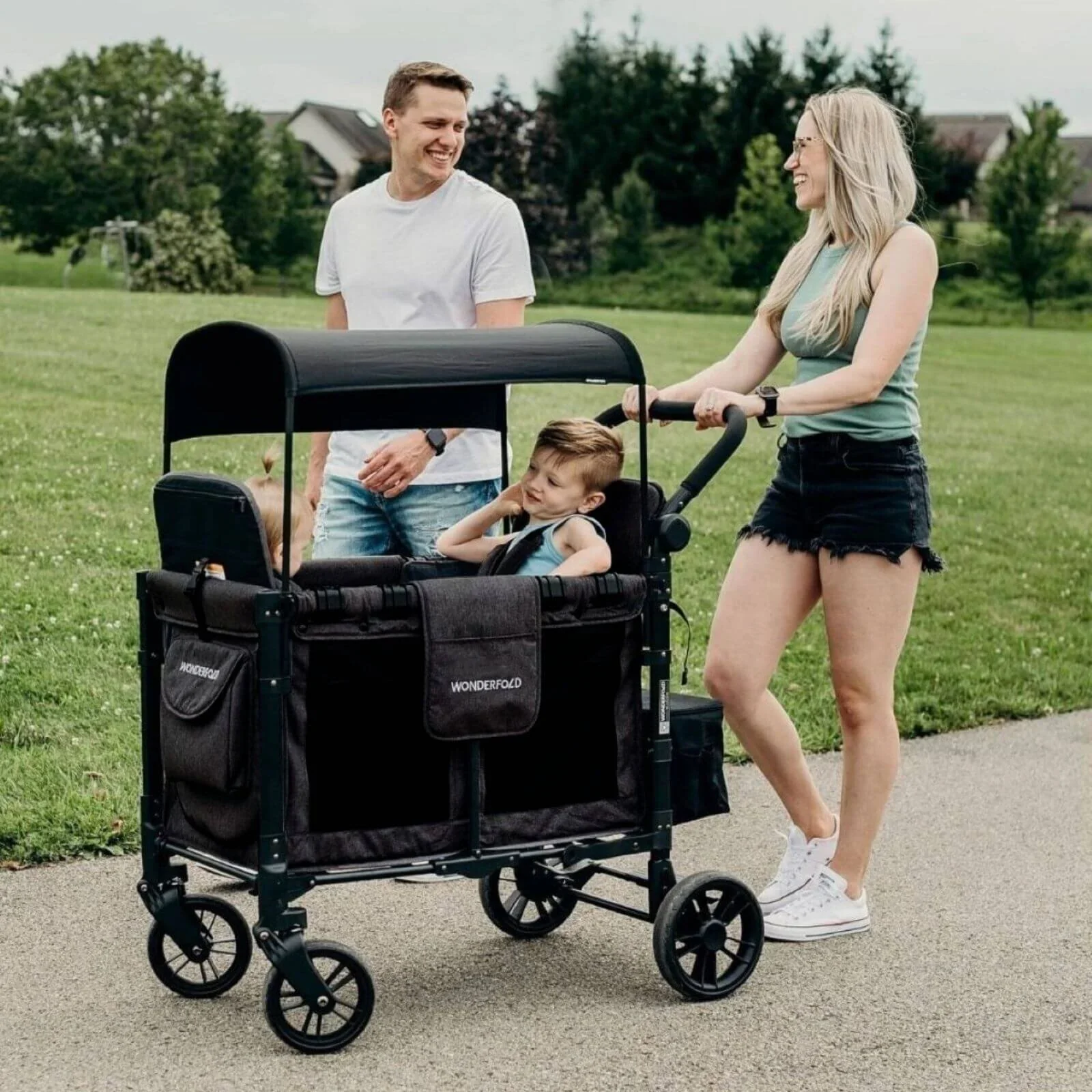 Wonderfold W2 Elite Double Stroller Wagon - Volcanic Black - Image 4