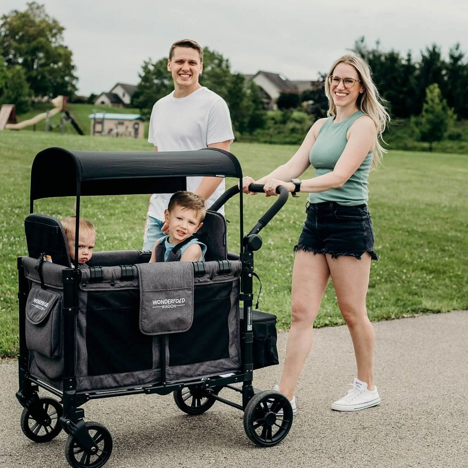 Wonderfold W2 Elite Double Stroller Wagon - Charcoal Grey - Image 4