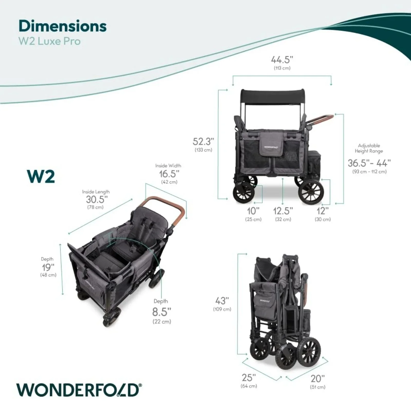Wonderfold W2 Luxe Pro Stroller Wagon - Charcoal Grey - Image 7