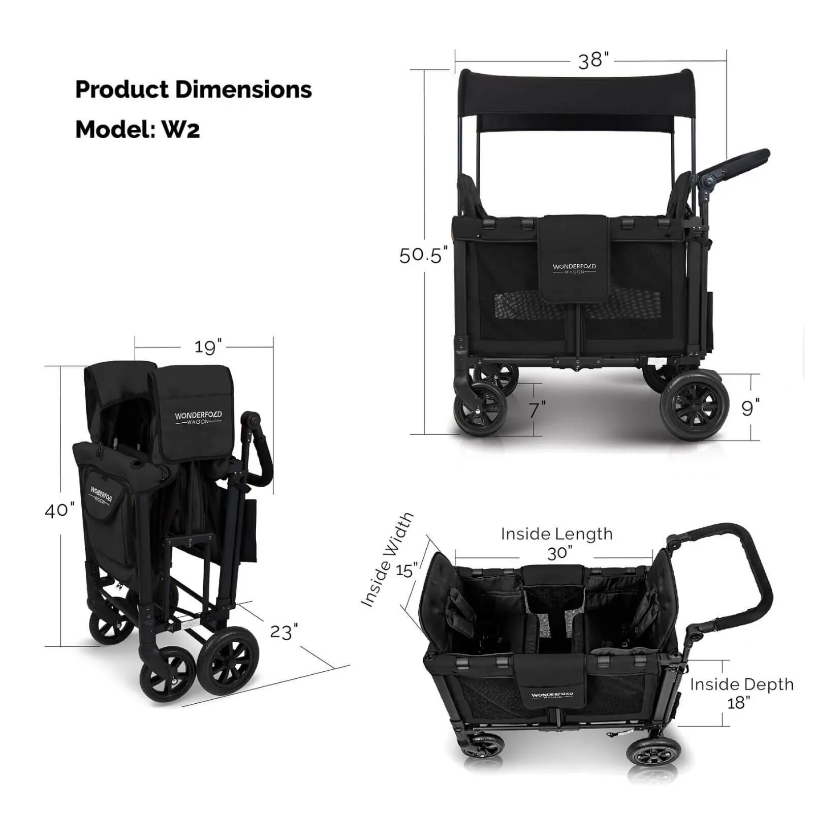 Wonderfold W2 Original Stroller Wagon - Jet Black - Image 12