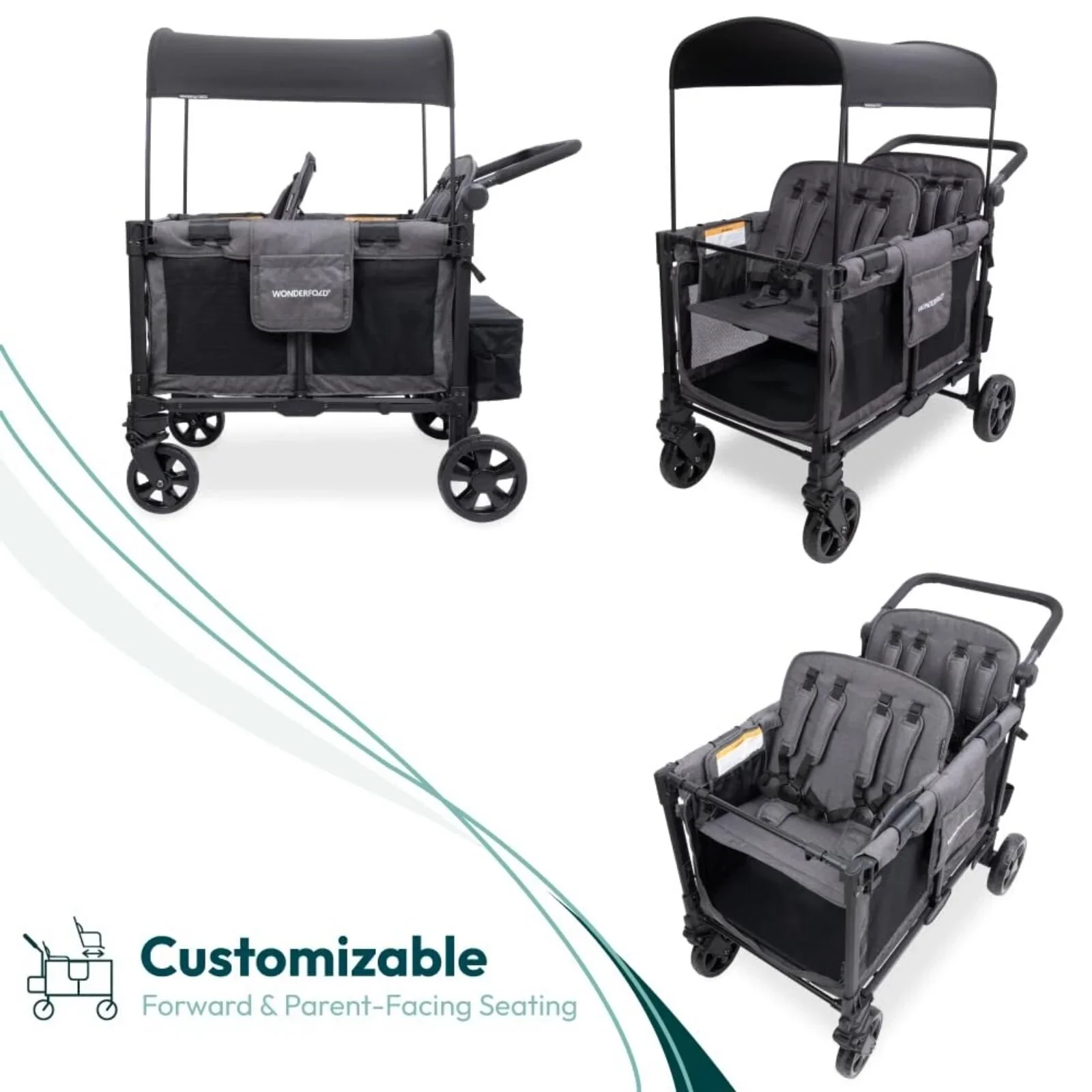 Wonderfold W4 Elite Pro Stroller Wagon - Charcoal Grey - Image 12