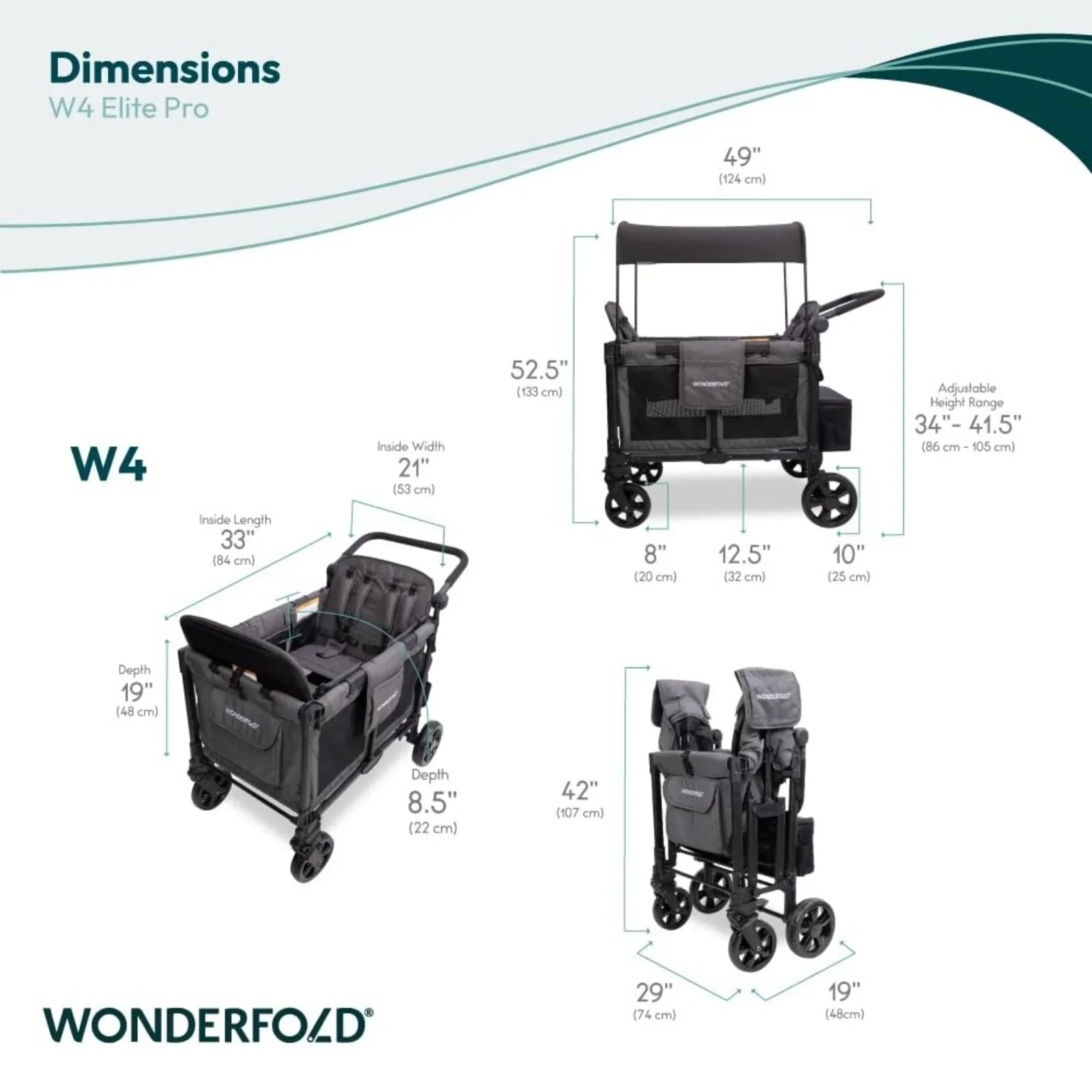 Wonderfold W4 Elite Pro Stroller Wagon - Charcoal Grey - Image 13