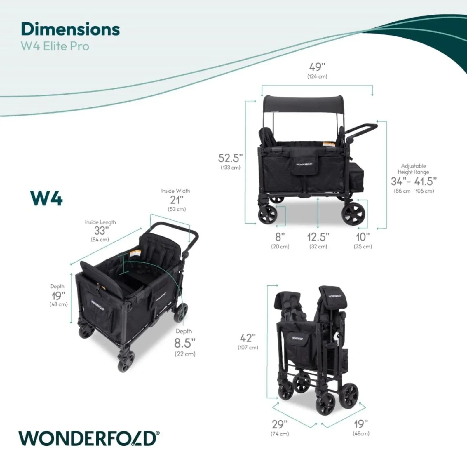 Wonderfold W4 Elite Pro Stroller Wagon - Jet Black - Image 11