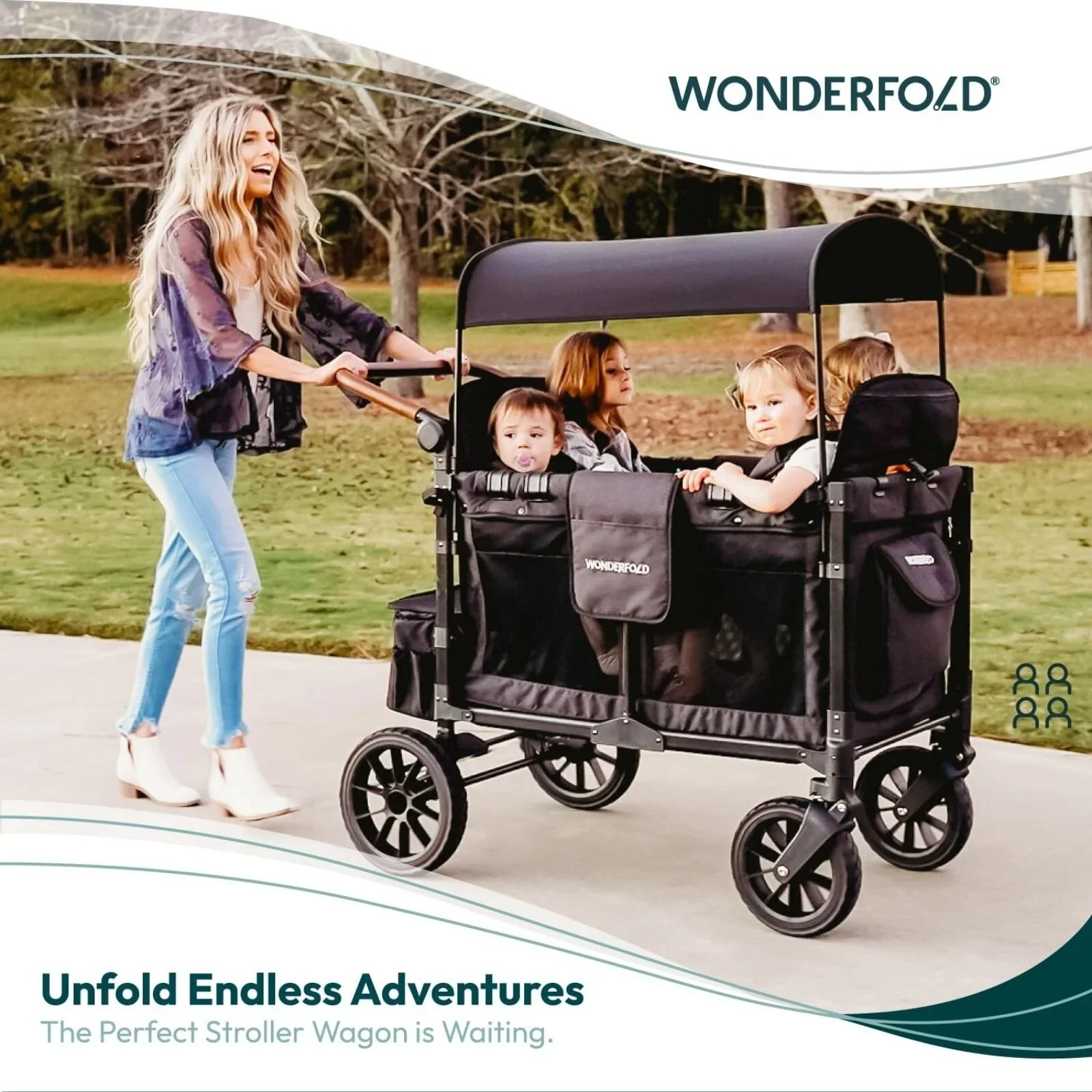 Wonderfold W4 Luxe Pro Stroller Wagon - Charcoal Grey - Image 10