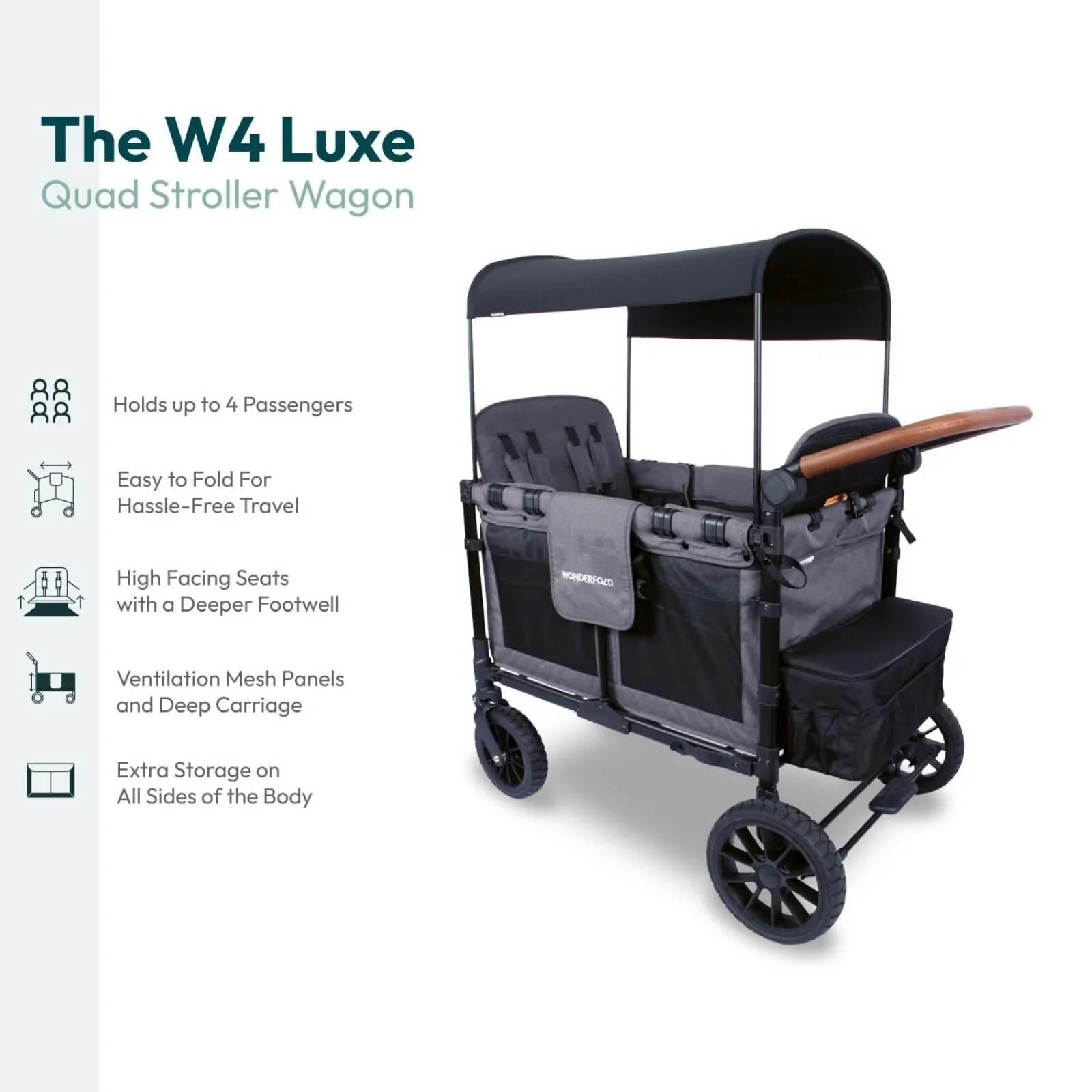 Wonderfold W4 Luxe Pro Stroller Wagon - Charcoal Grey - Image 5