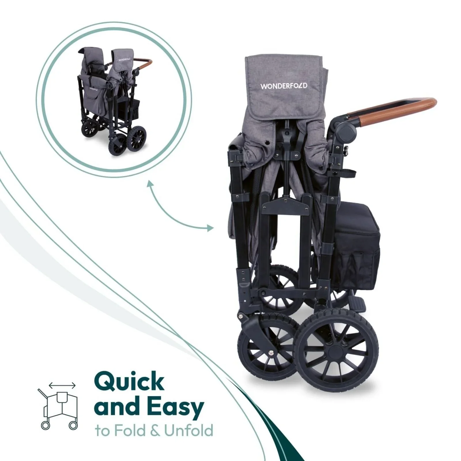 Wonderfold W4 Luxe Pro Stroller Wagon - Charcoal Grey - Image 6