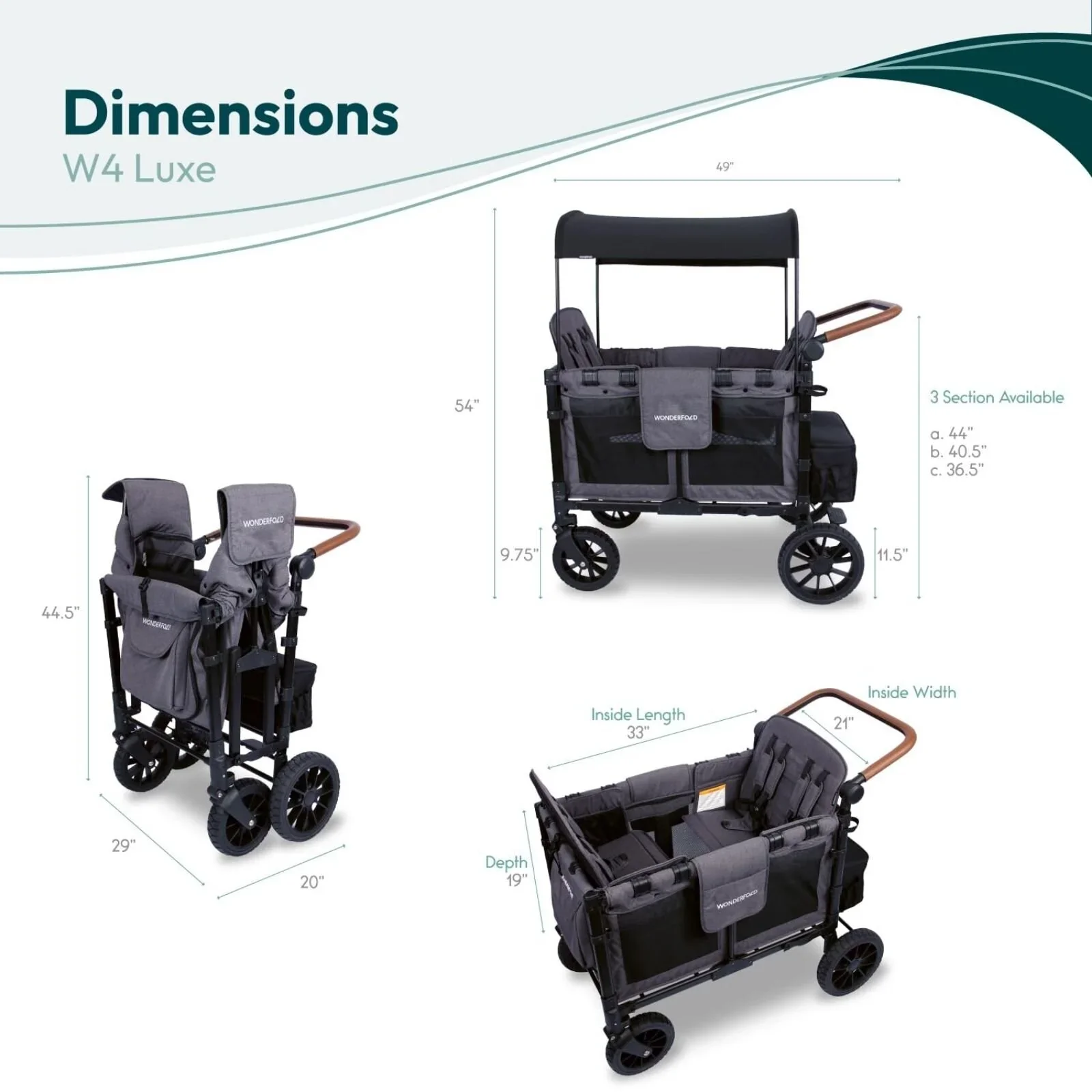 Wonderfold W4 Luxe Pro Stroller Wagon - Charcoal Grey - Image 8